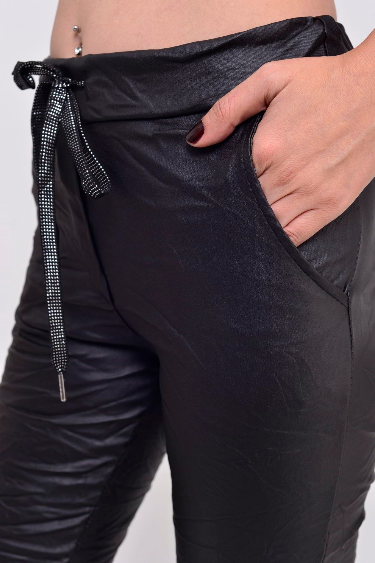 6526 DERİ GÖRÜNÜMLÜ GABARDİN PANTOLON