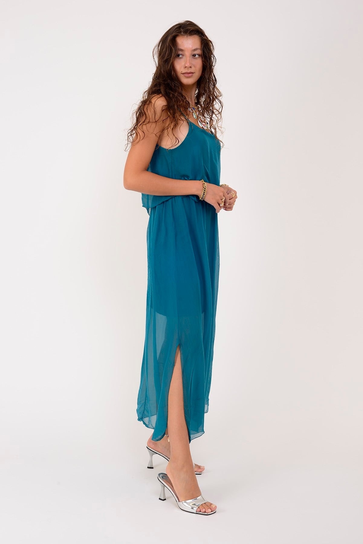 65436 DUAL ASKILI İPEK ELBİSE