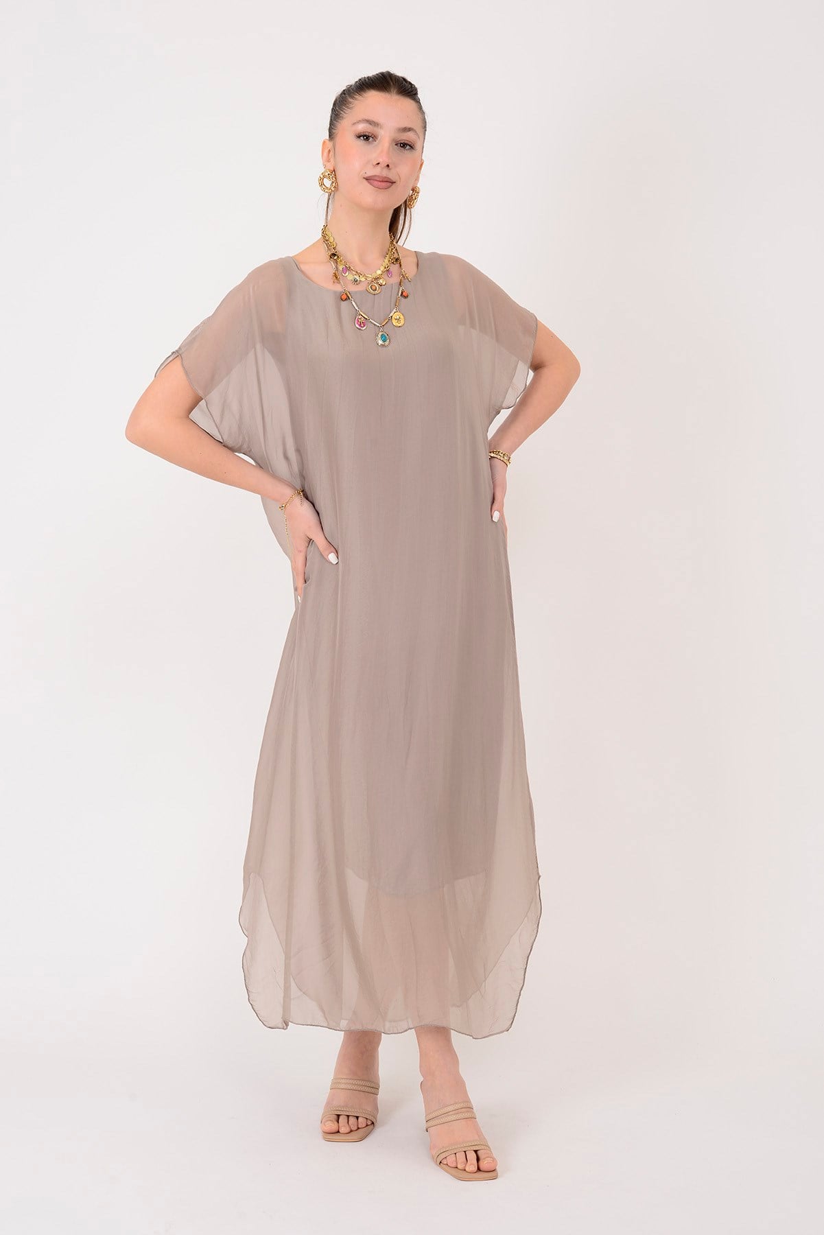 66163 KISA KOL İPEK ELBİSE