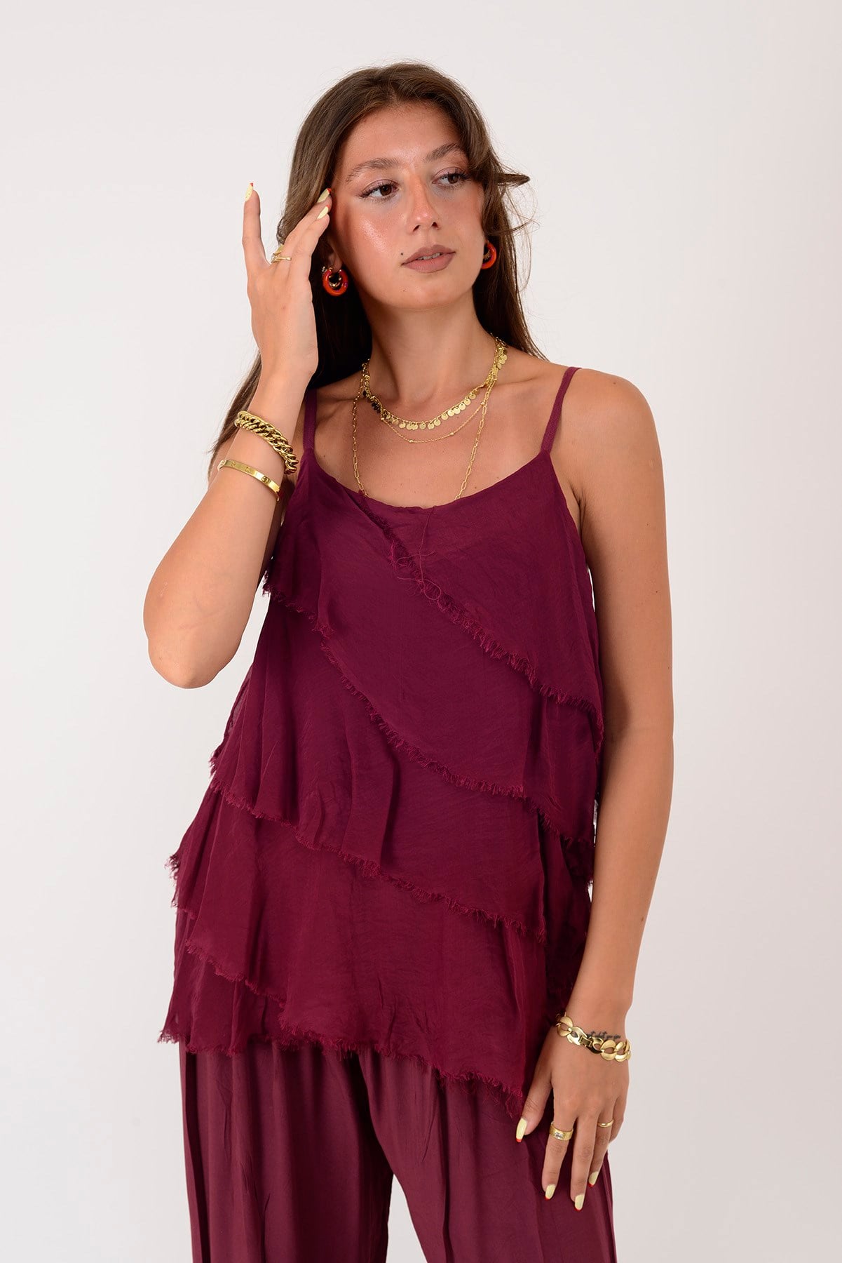 67370 KAT KAT ASKILI İPEK BLUZ