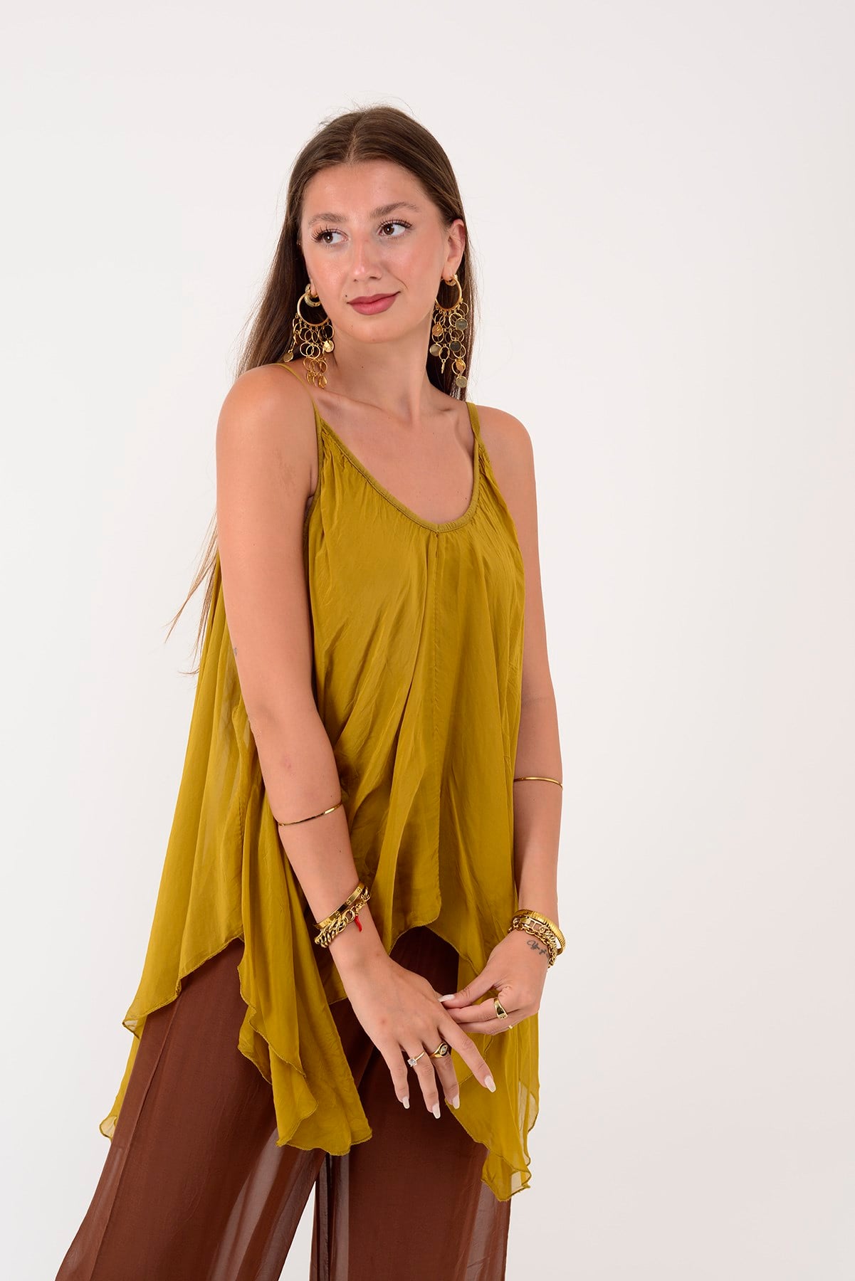 67379 ASKILI ASİMETRİK İPEK BLUZ