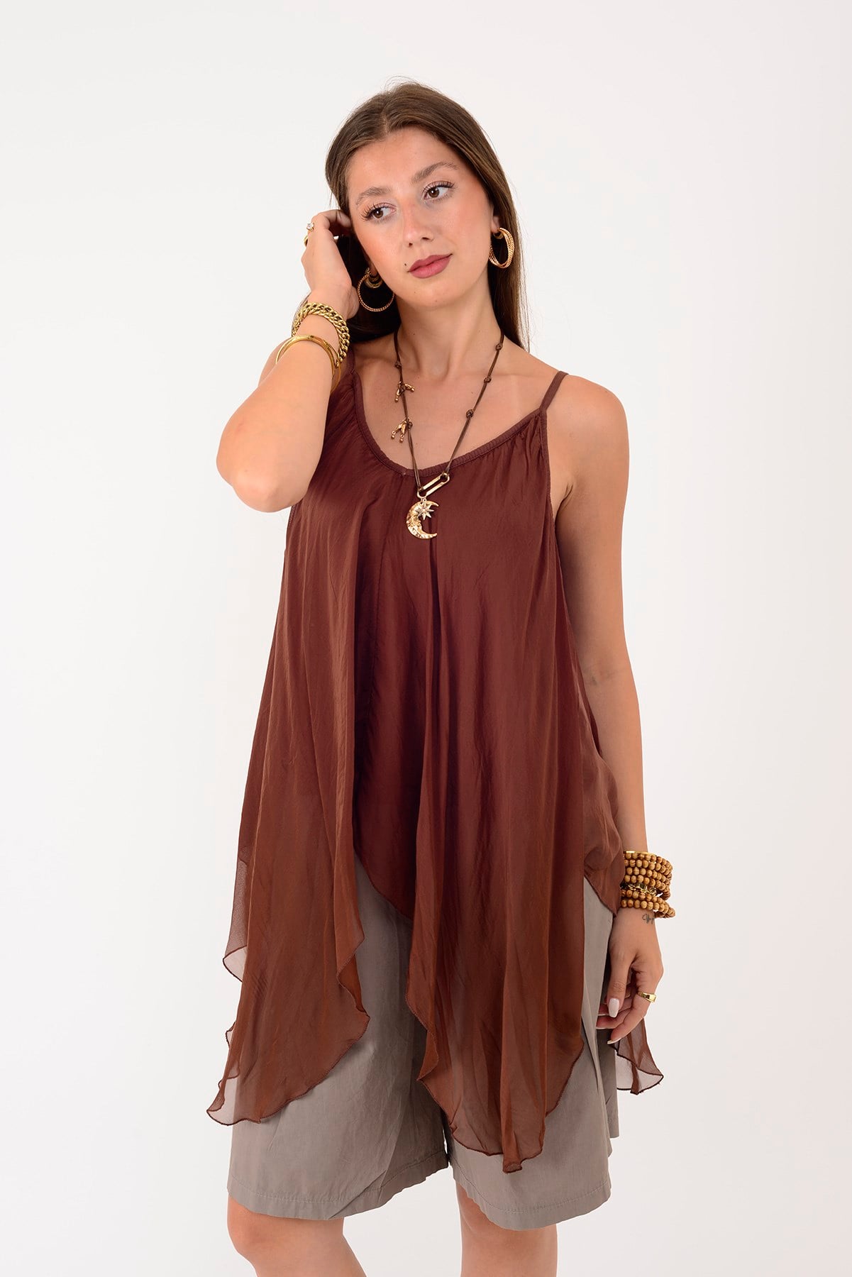 67379 ASKILI ASİMETRİK İPEK BLUZ