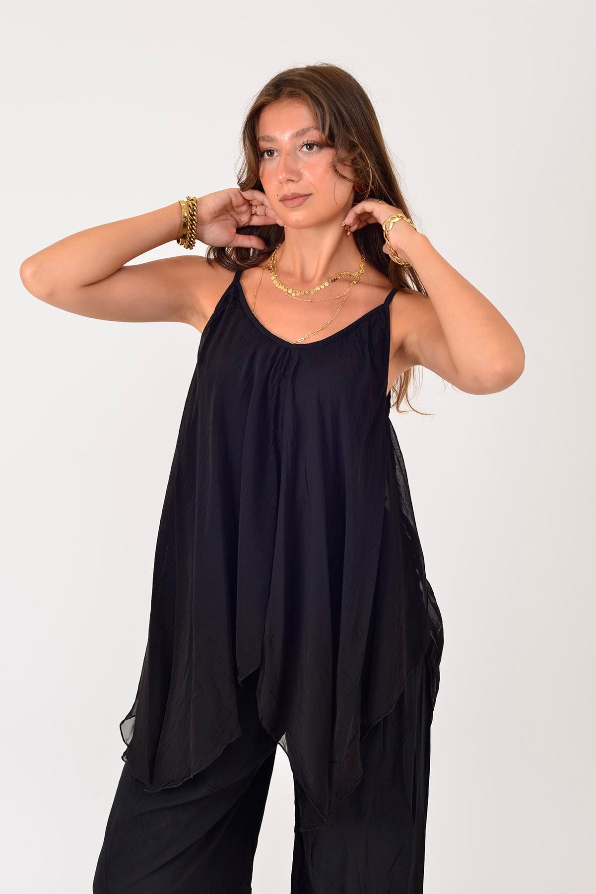 67379 ASKILI ASİMETRİK İPEK BLUZ