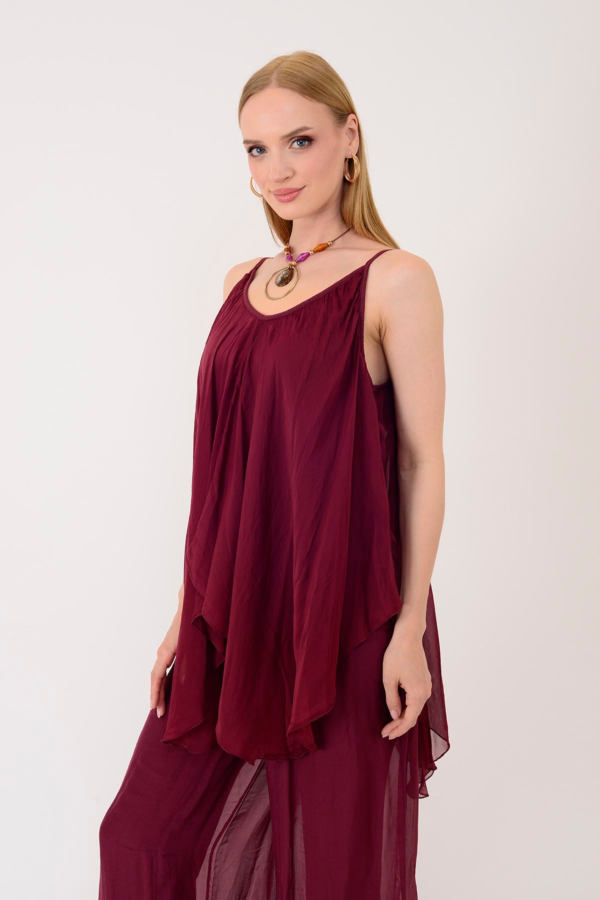 67379 ASKILI ASİMETRİK İPEK BLUZ
