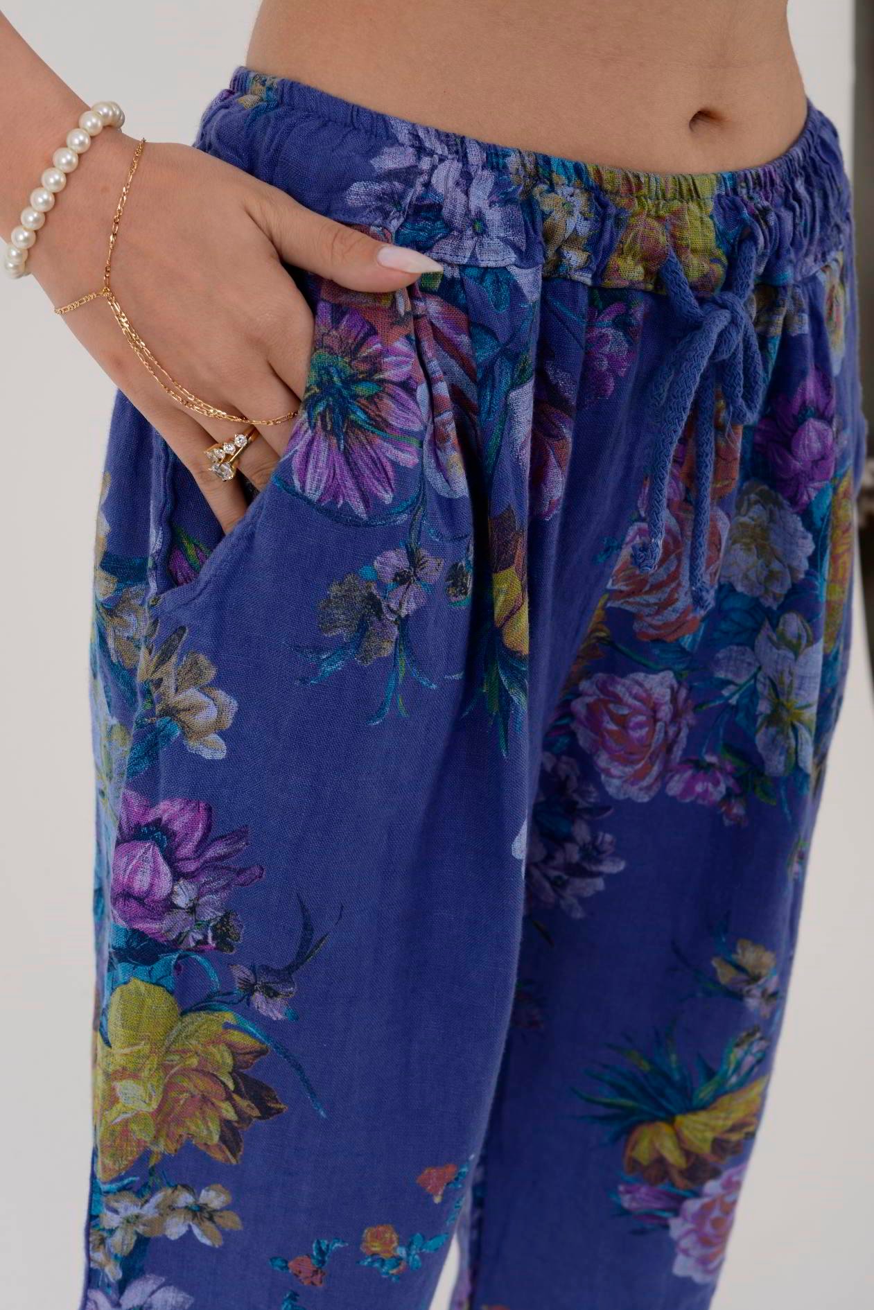 6816 SPRING ÇİÇEK DESEN HAVUÇ KETEN PANTOLON