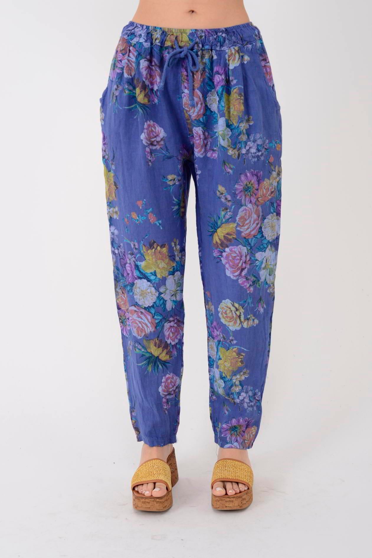 6816 SPRING ÇİÇEK DESEN HAVUÇ KETEN PANTOLON