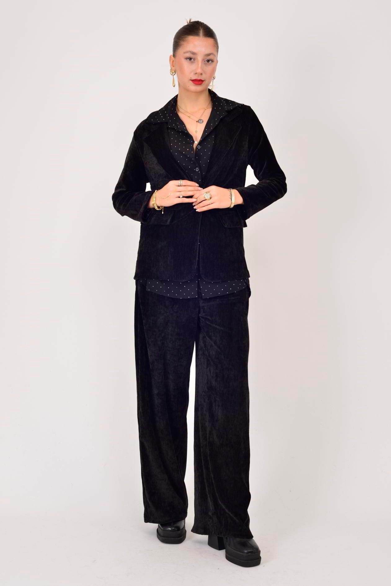 6829 KRUVAZE YAKA 2'Lİ KADİFE TAKIM