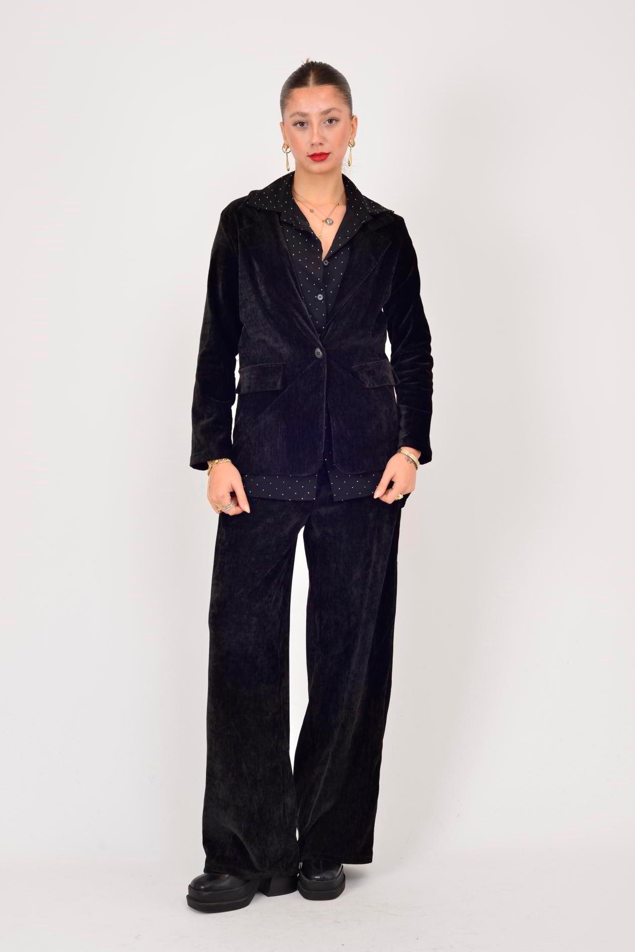 6829 KRUVAZE YAKA 2'Lİ KADİFE TAKIM