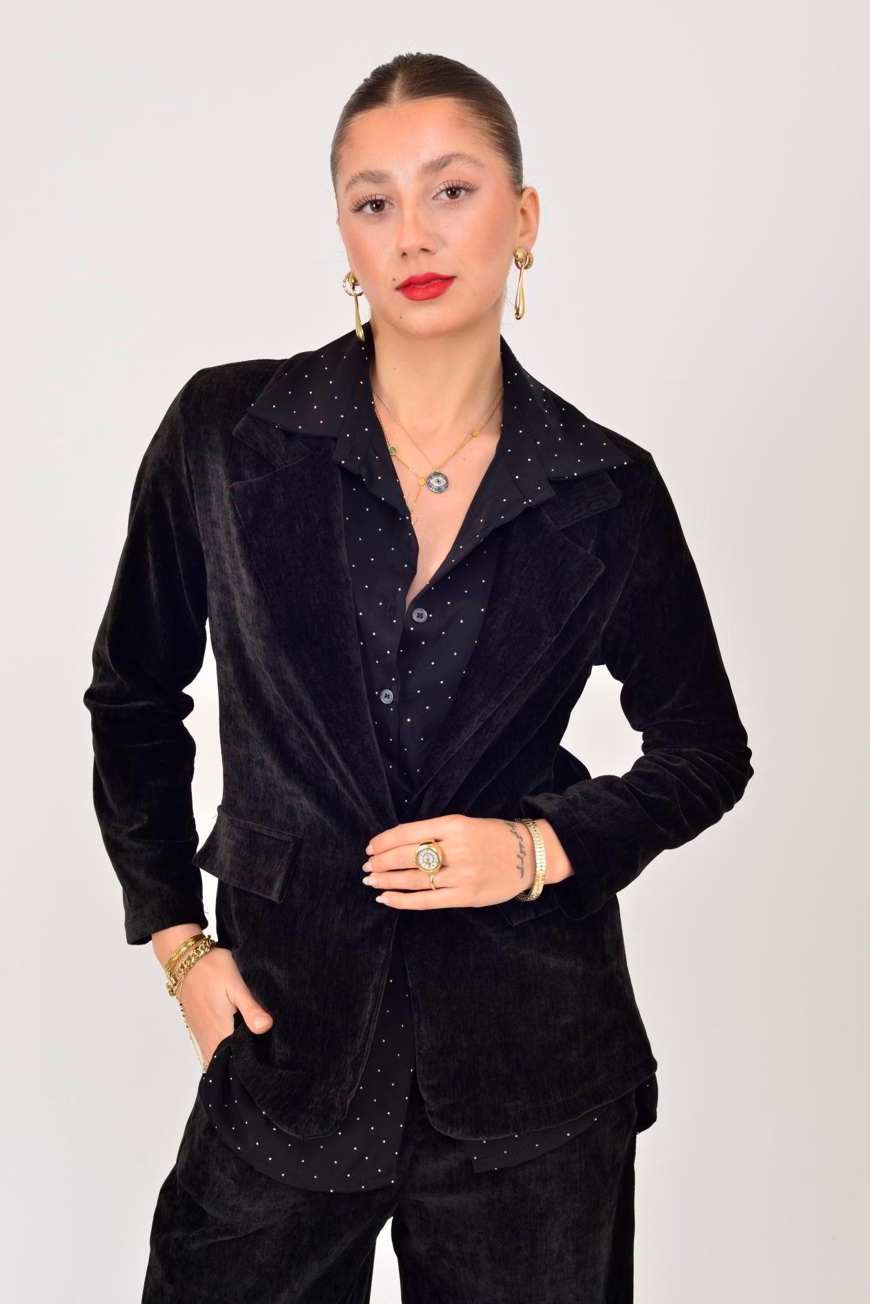 6829 KRUVAZE YAKA 2'Lİ KADİFE TAKIM