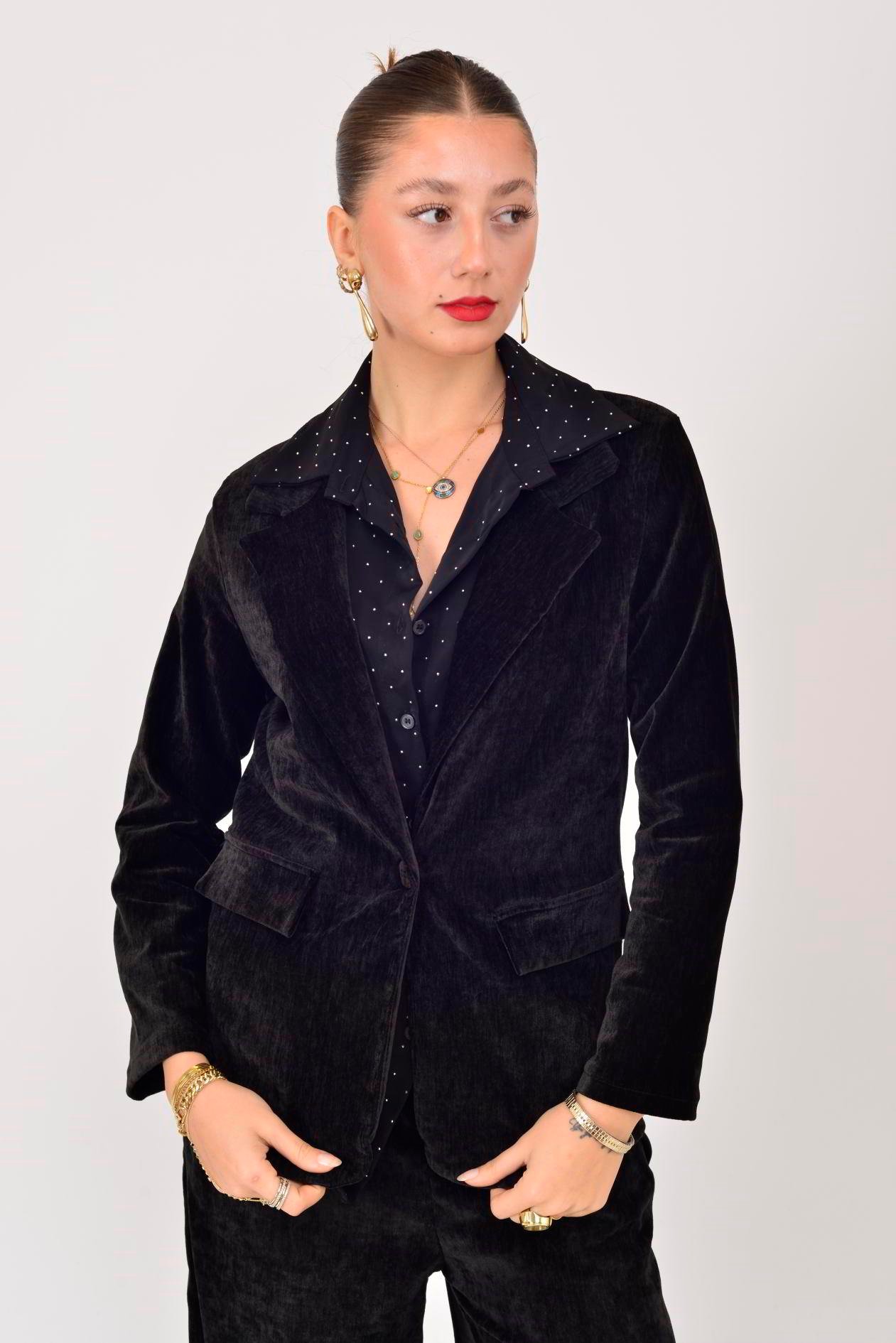 6829 KRUVAZE YAKA 2'Lİ KADİFE TAKIM