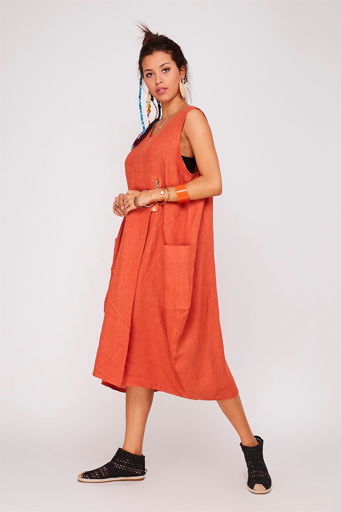 70581 YONNE FERMUAR DETAY KETEN ELBİSE