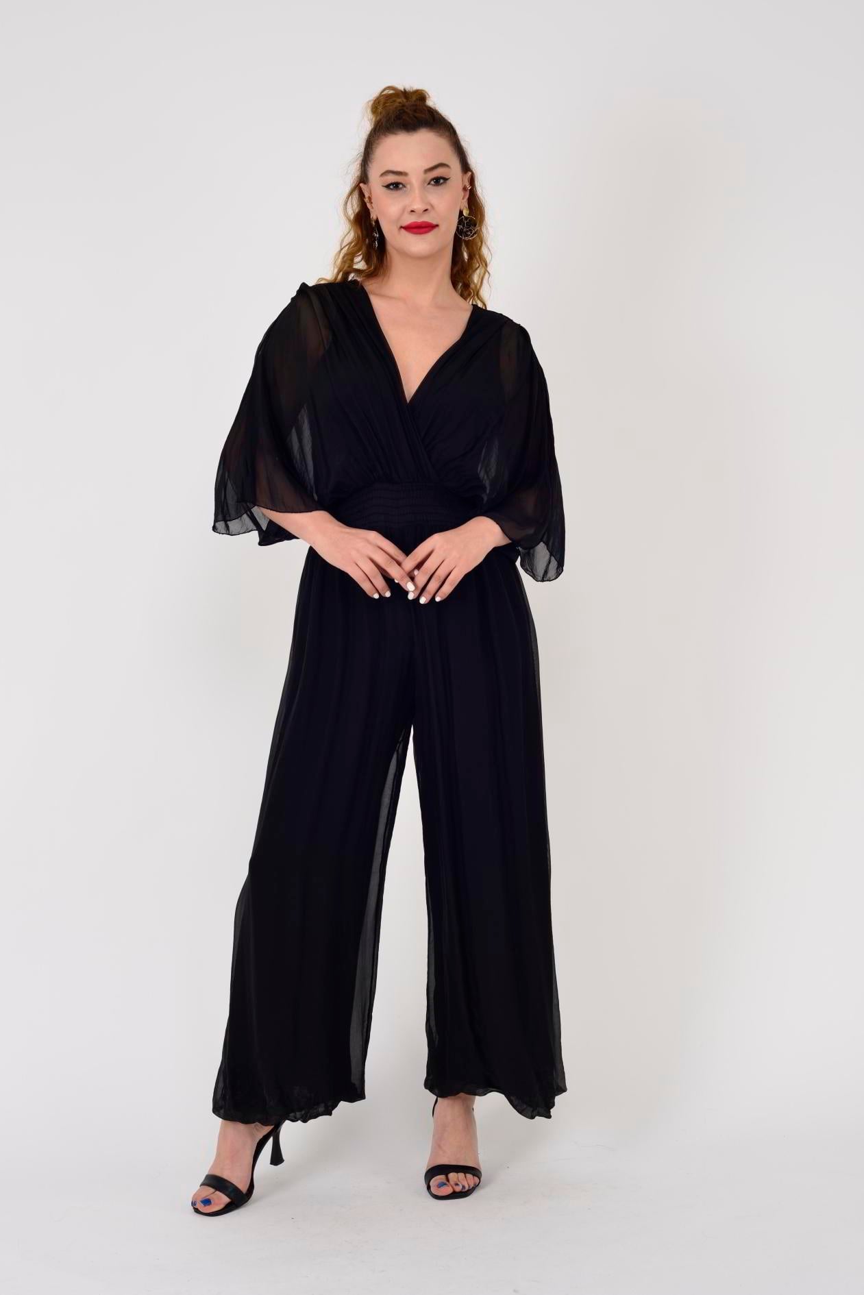 7079 MERIDA SIRT DEKOLTELİ KRUVAZE YAKA İPEK ELBİSE