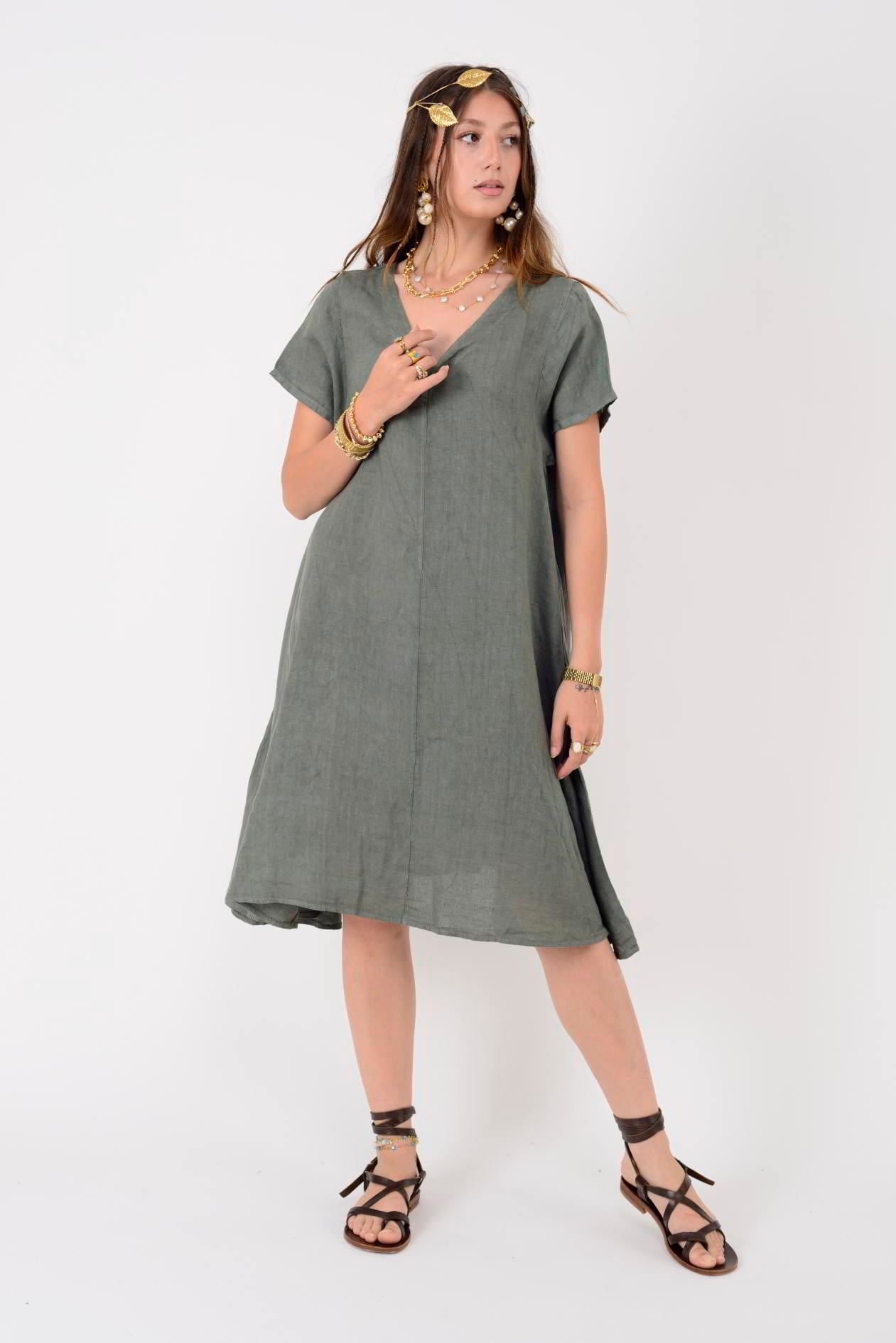 71301 ÖN ARKA V YAKA KISA KETEN ELBİSE