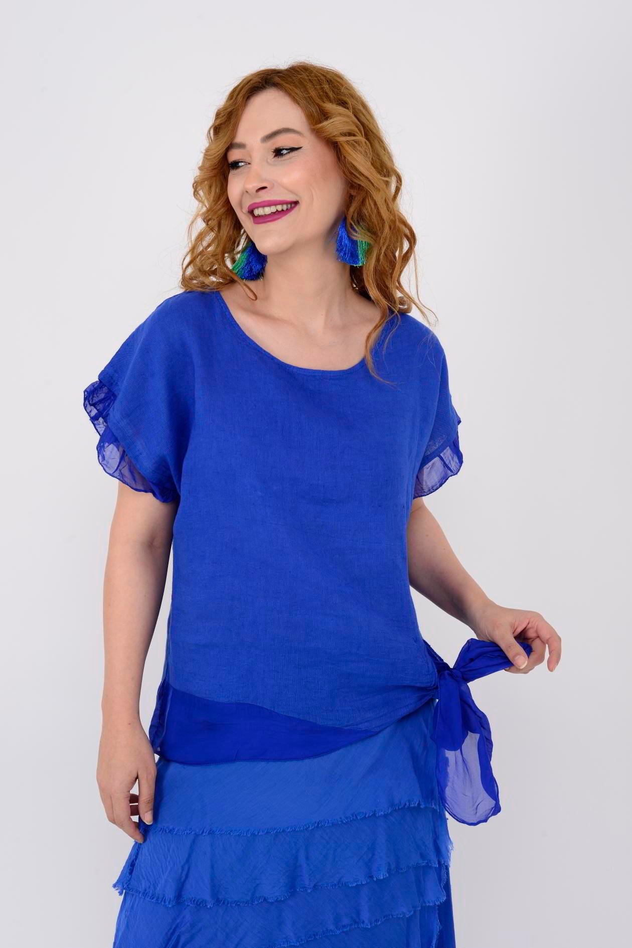 7133 SIRT DEKOLTELİ KETEN BLUZ