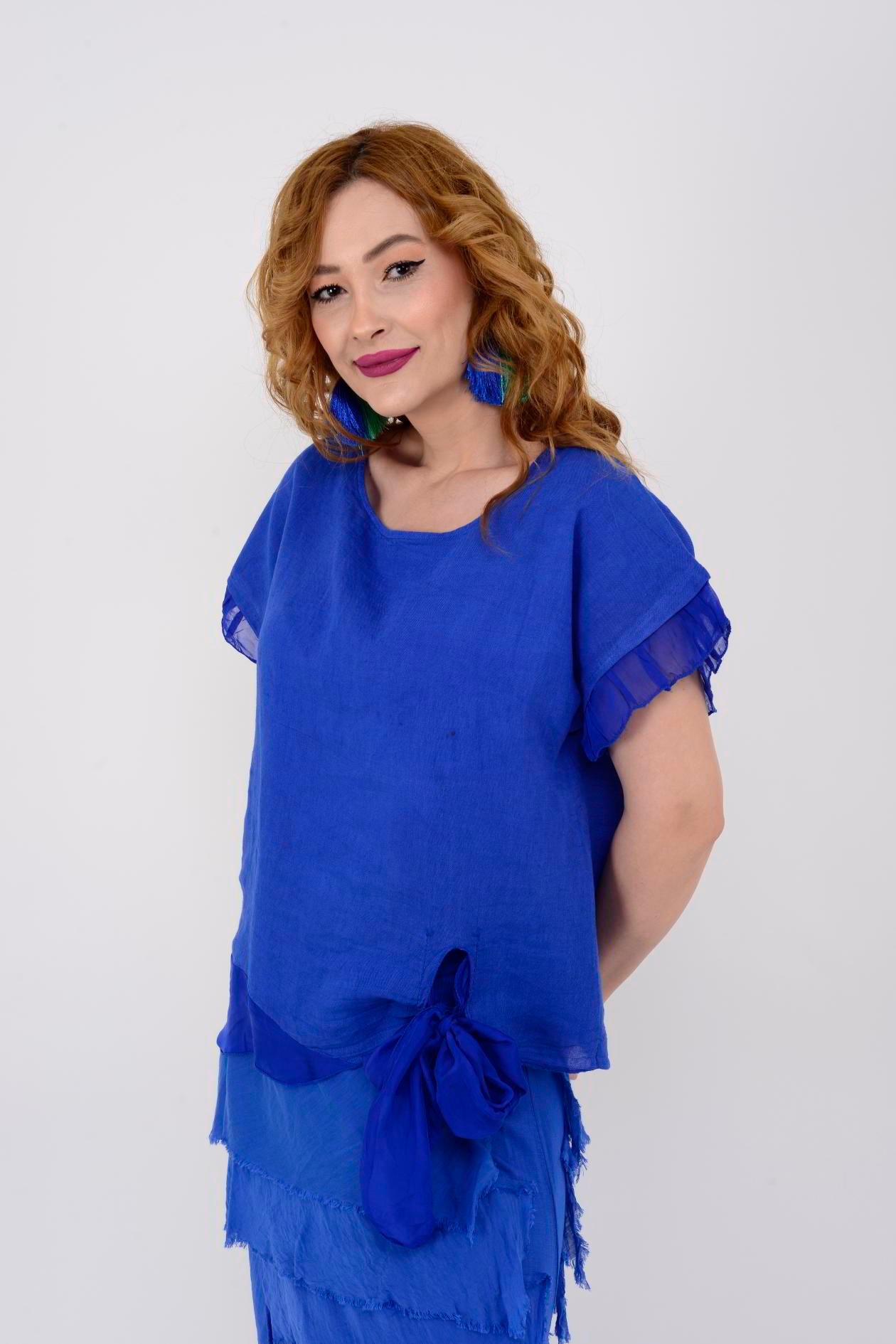 7133 SIRT DEKOLTELİ KETEN BLUZ