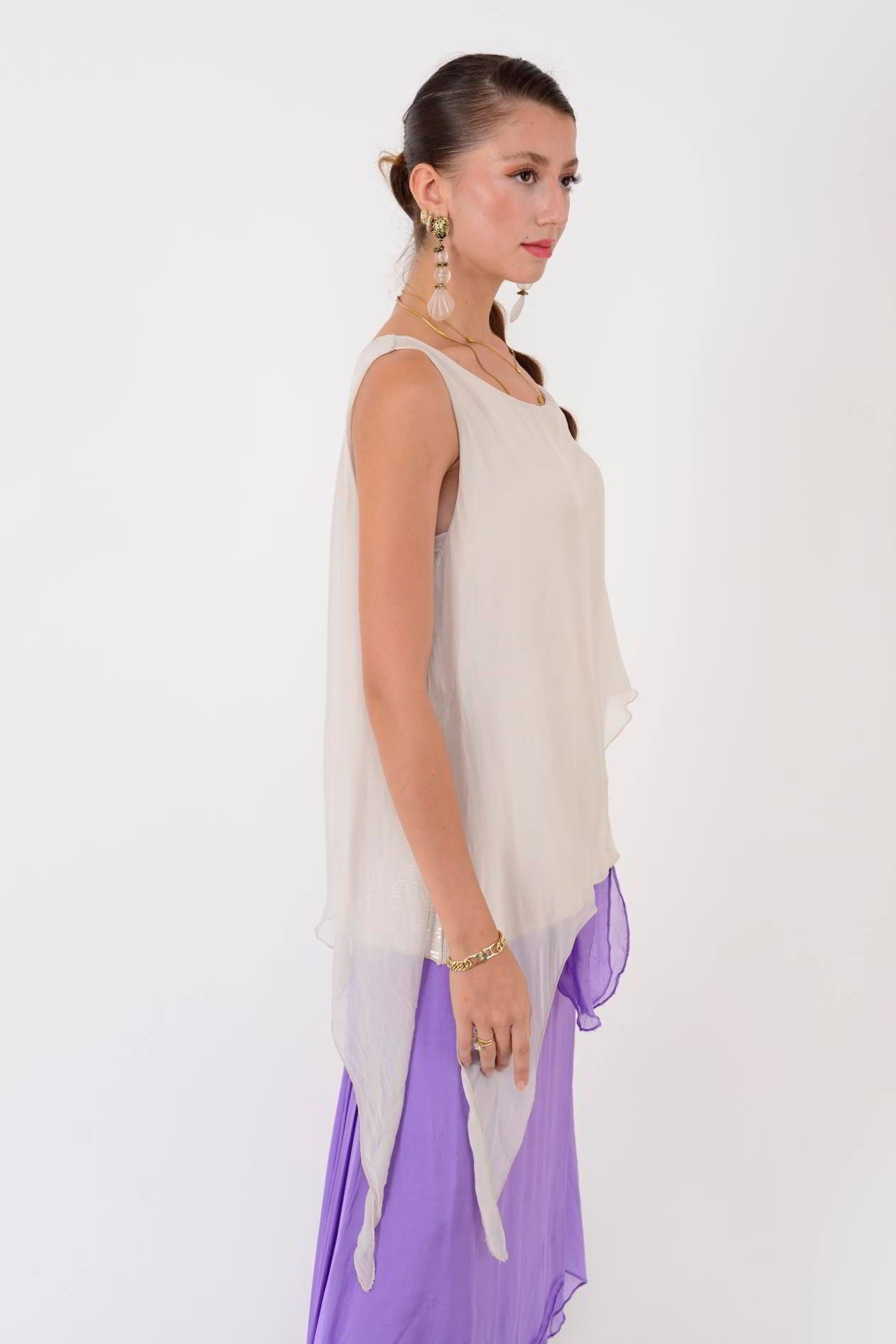 7161 ASİMETRİK KESİM PAYET DETAYLI İPEK BLUZ