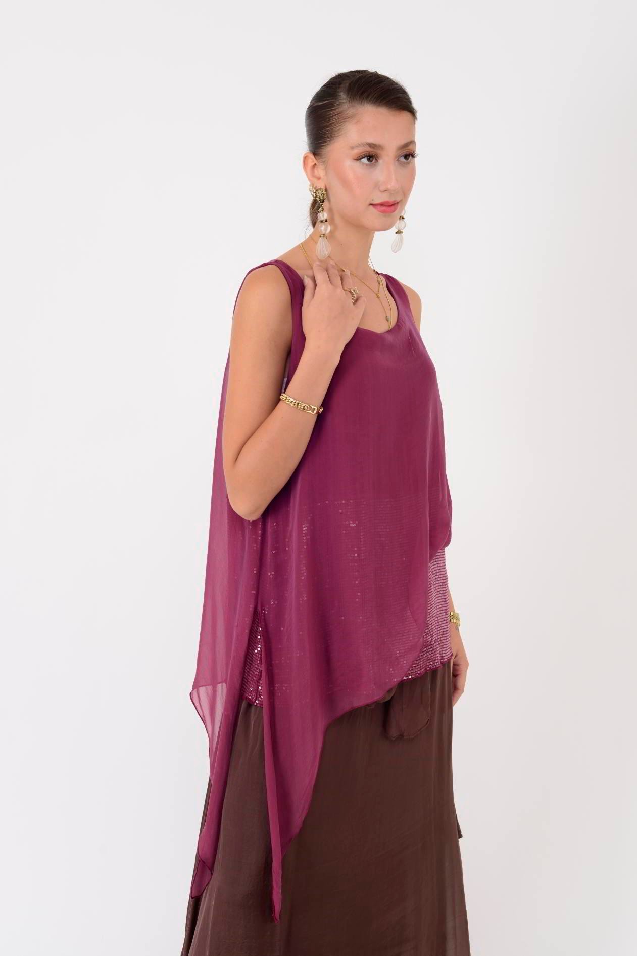 7161 ASİMETRİK KESİM PAYET DETAYLI İPEK BLUZ