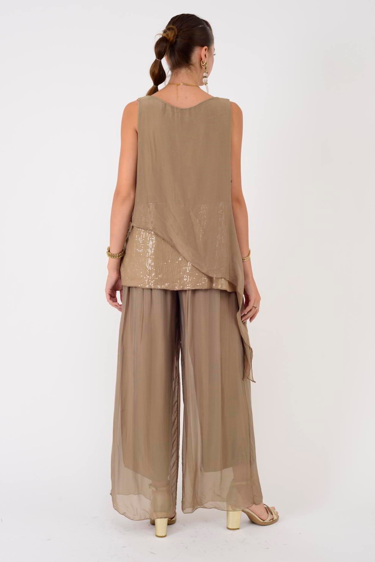 7161 ASİMETRİK KESİM PAYET DETAYLI İPEK BLUZ