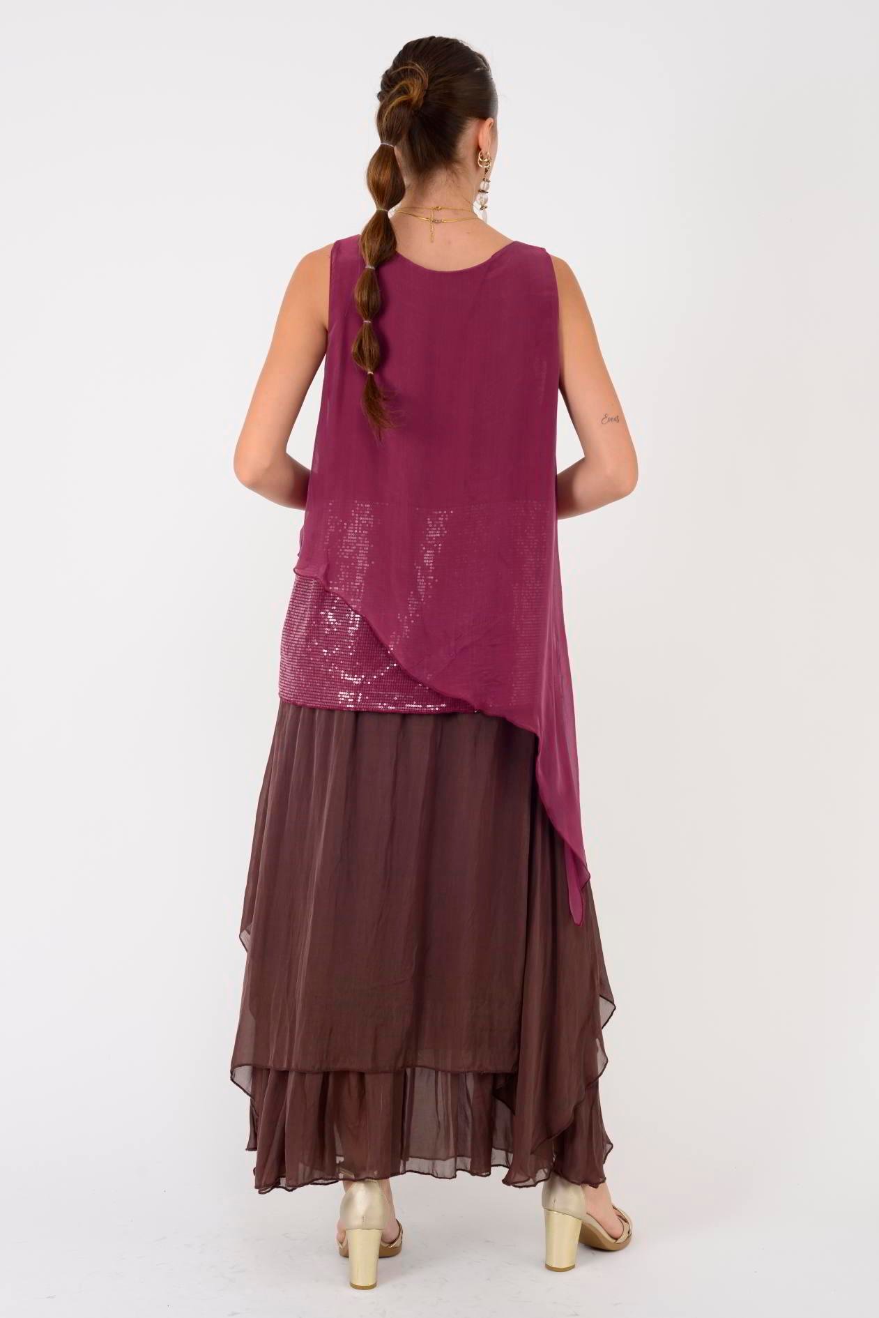 7161 ASİMETRİK KESİM PAYET DETAYLI İPEK BLUZ