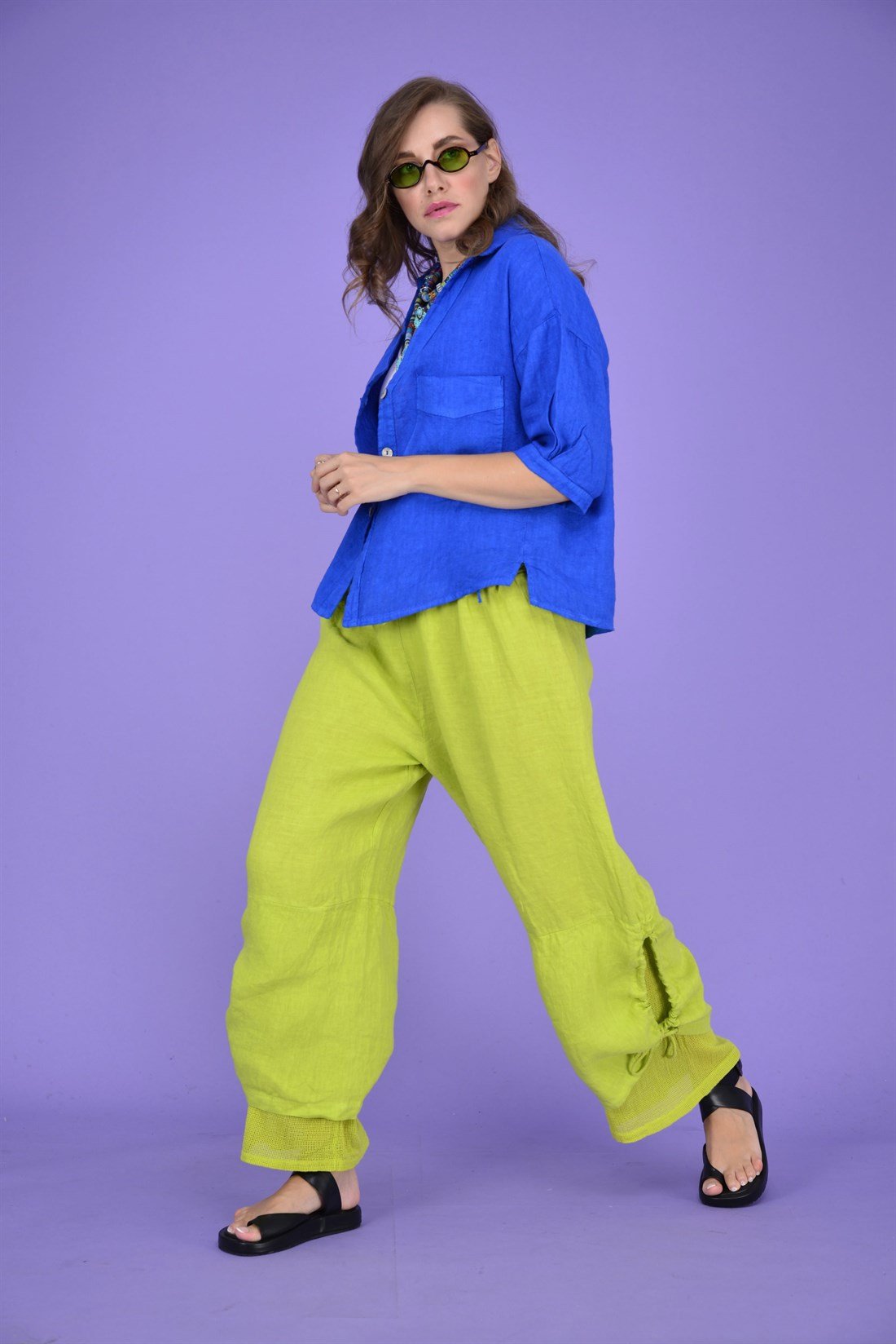 71821 PAÇASI FİLE DETAYLI KETEN PANTOLON