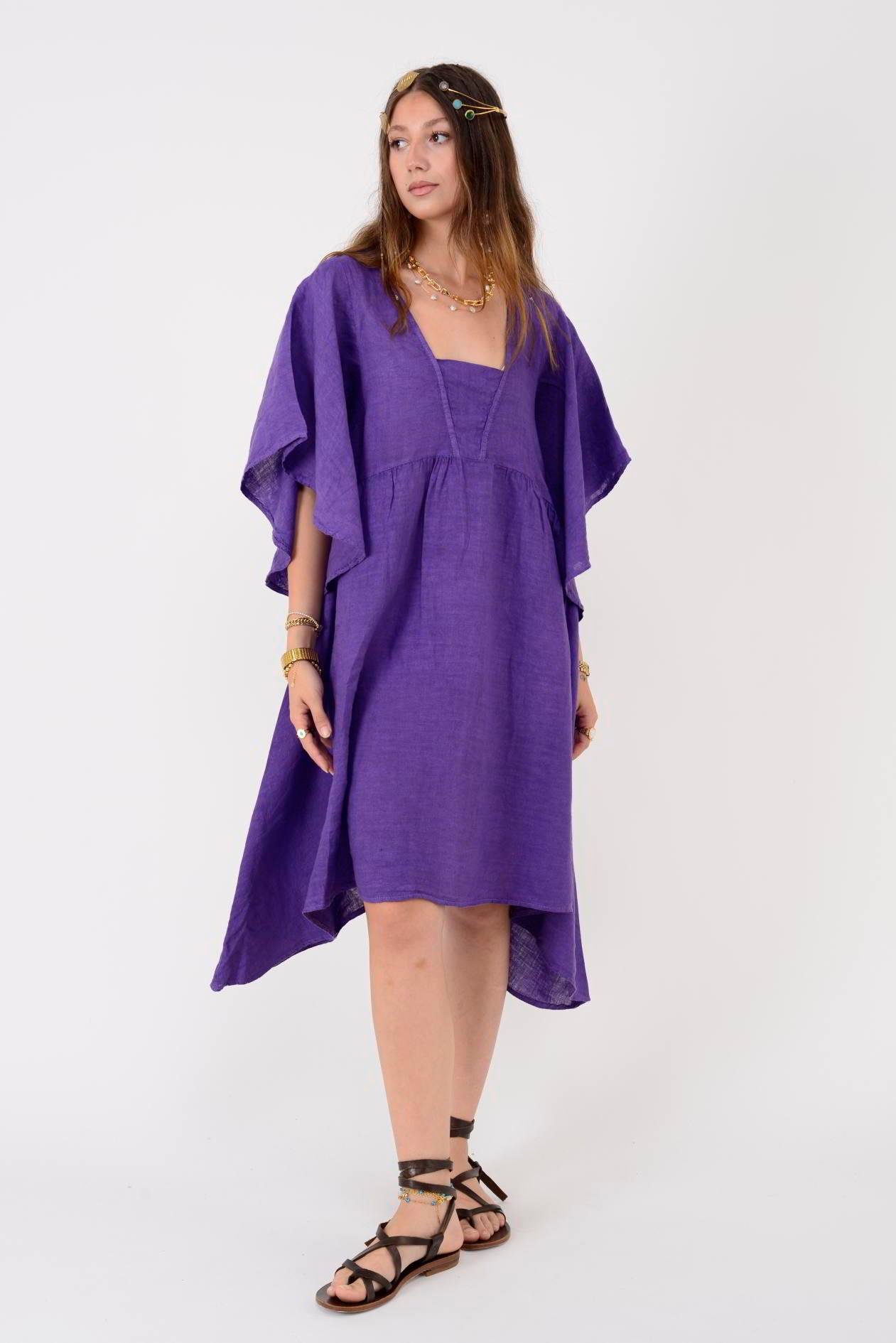 72111 BELLA ASİMETRİK KETEN ELBİSE