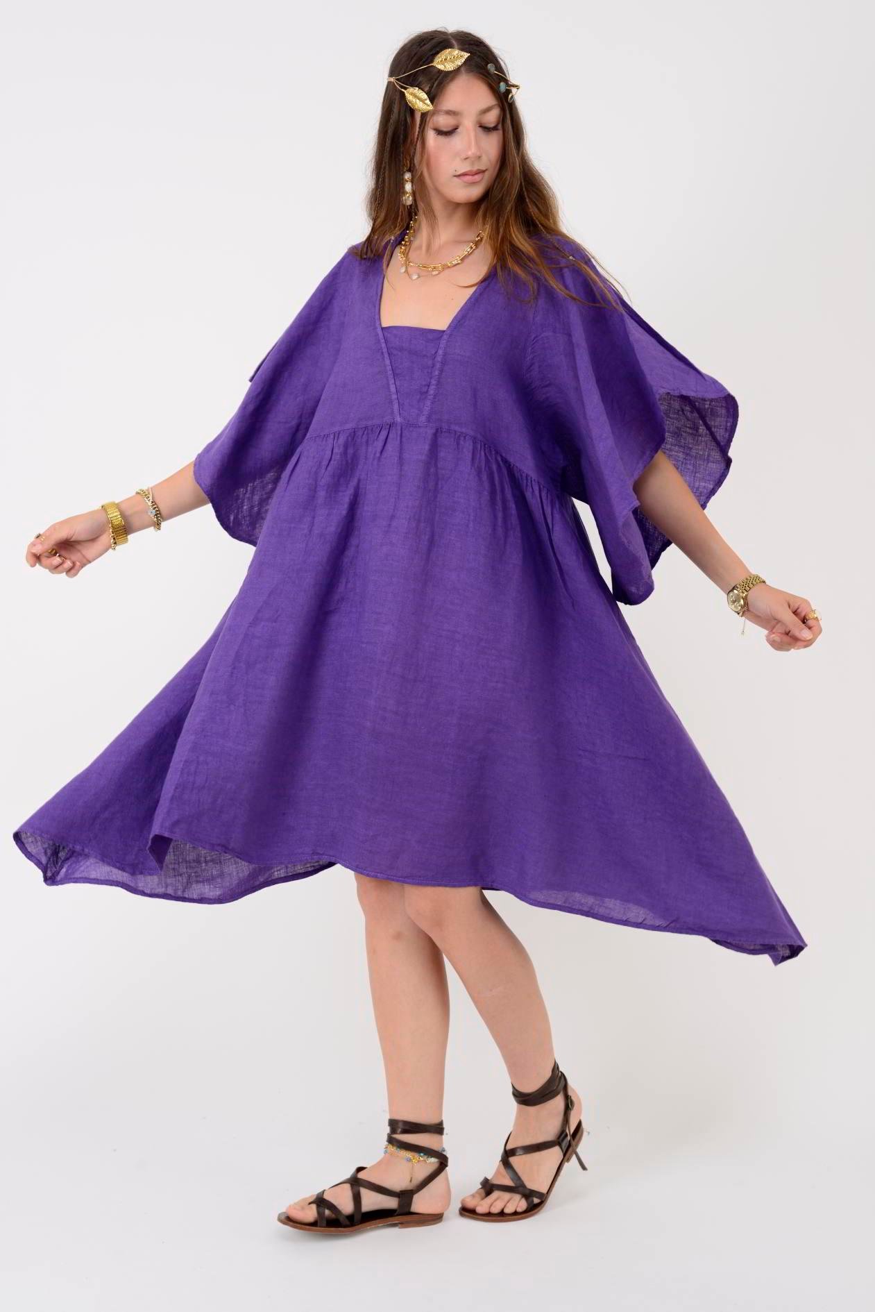 72111 BELLA ASİMETRİK KETEN ELBİSE