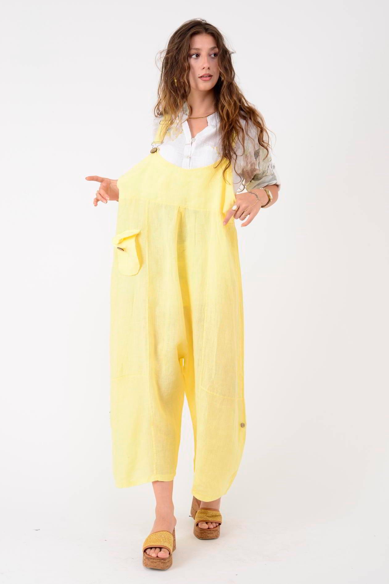 72229 DÜĞME DETAYLI KETEN ŞALVAR SALOPET