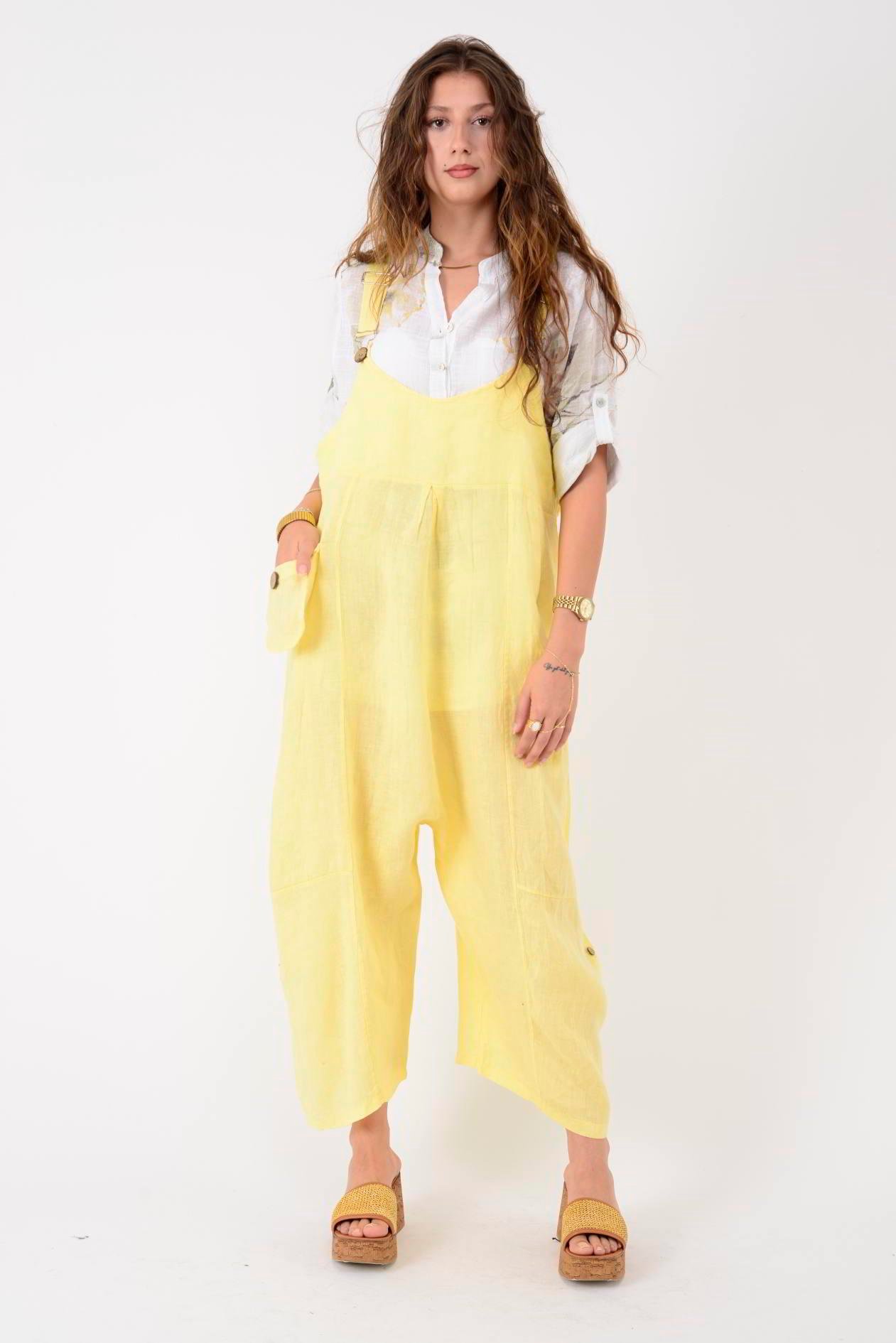 72229 DÜĞME DETAYLI KETEN ŞALVAR SALOPET