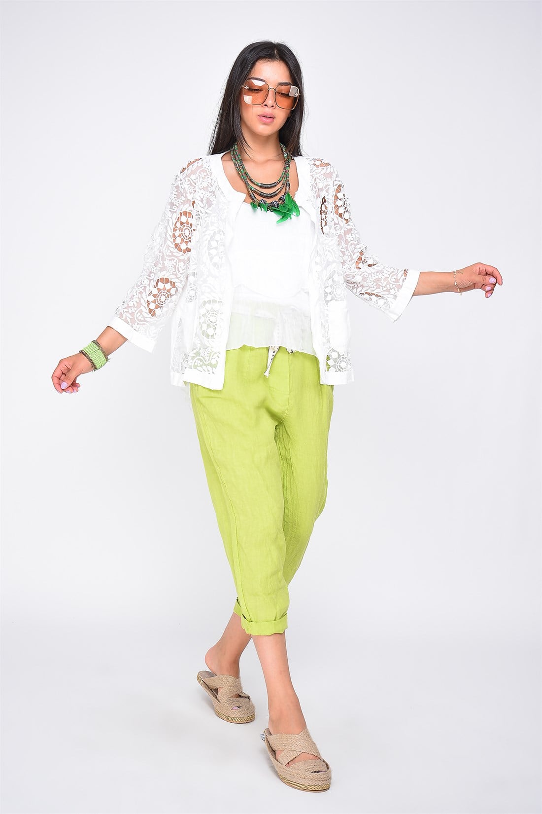 7232 KEMERLİ DÜZ KETEN PANTALON