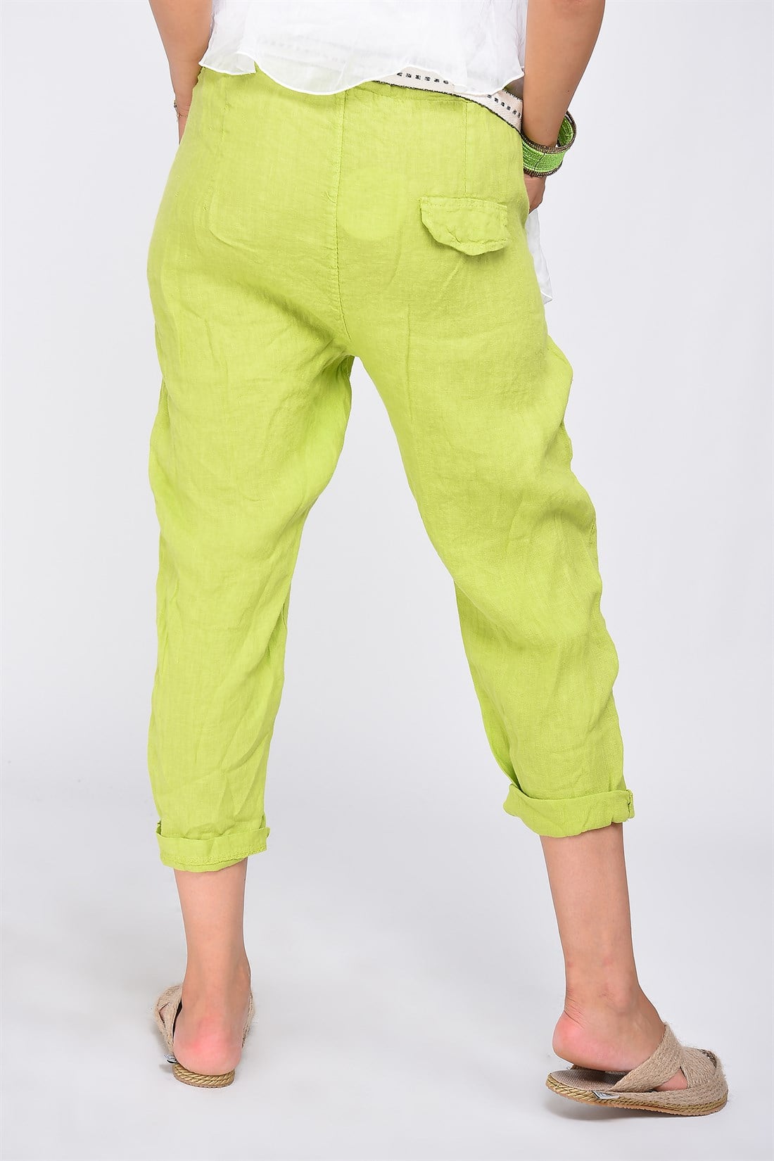 7232 KEMERLİ DÜZ KETEN PANTALON