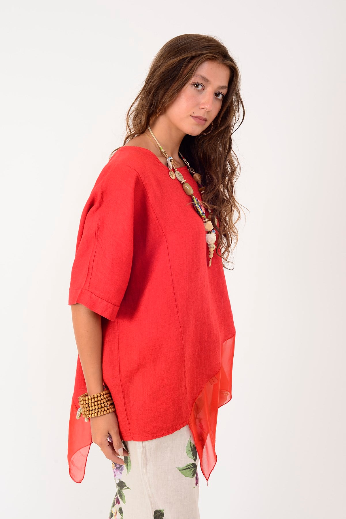 72551 İPEK DETAYLI ASİMETRİK KETEN BLUZ