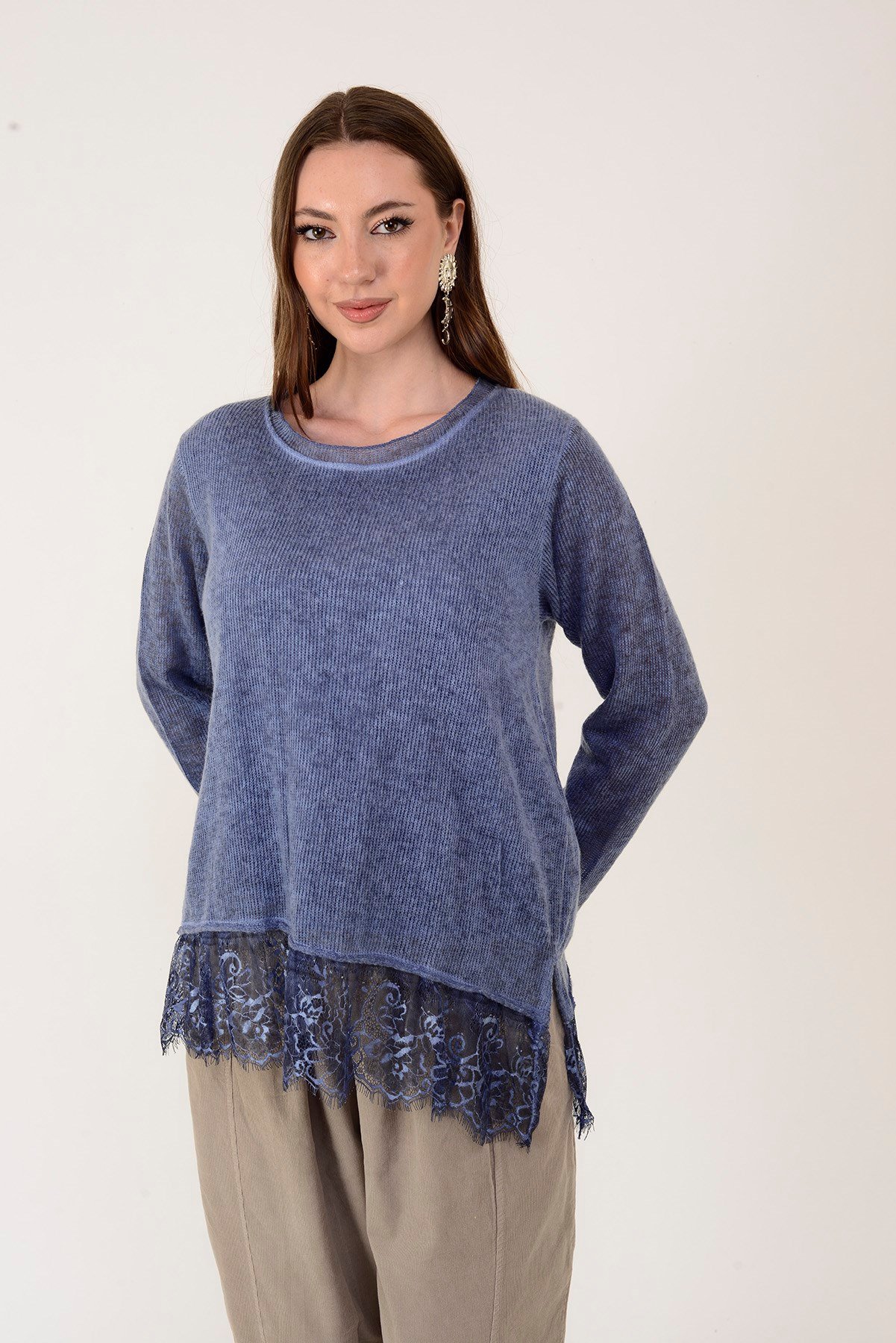 7296 DANTEL DETAYLI ASTARLI TRİKO BLUZ