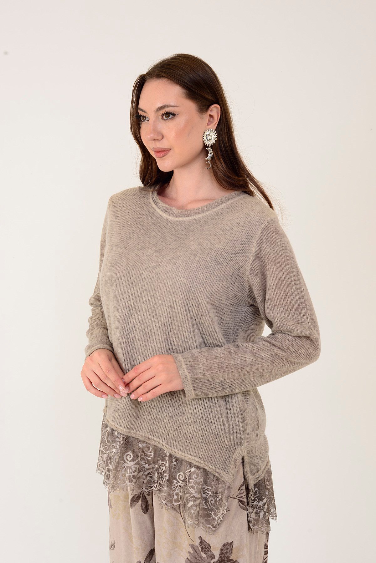 7296 DANTEL DETAYLI ASTARLI TRİKO BLUZ