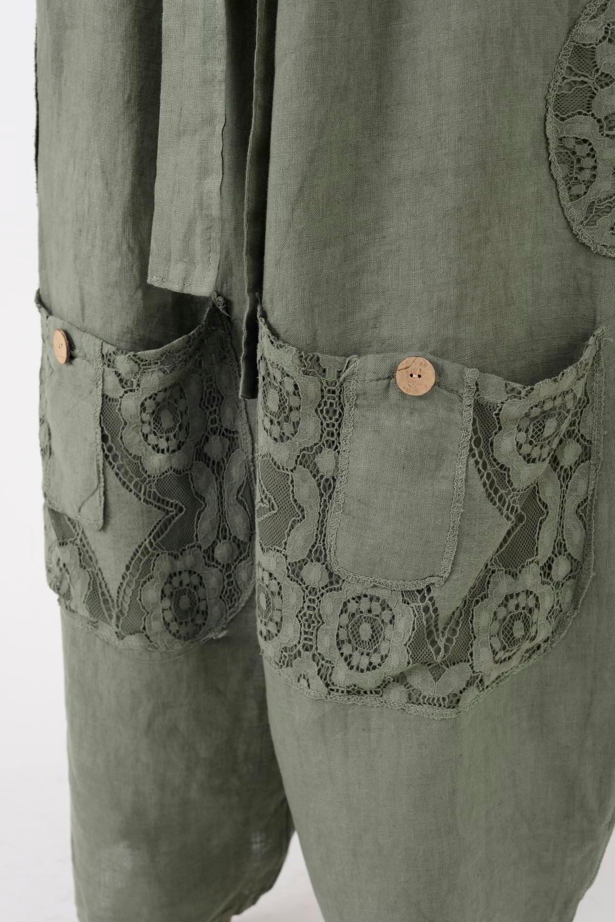 7321 DANTELM DETAYLI KEMERLİ KETEN PANTOLON