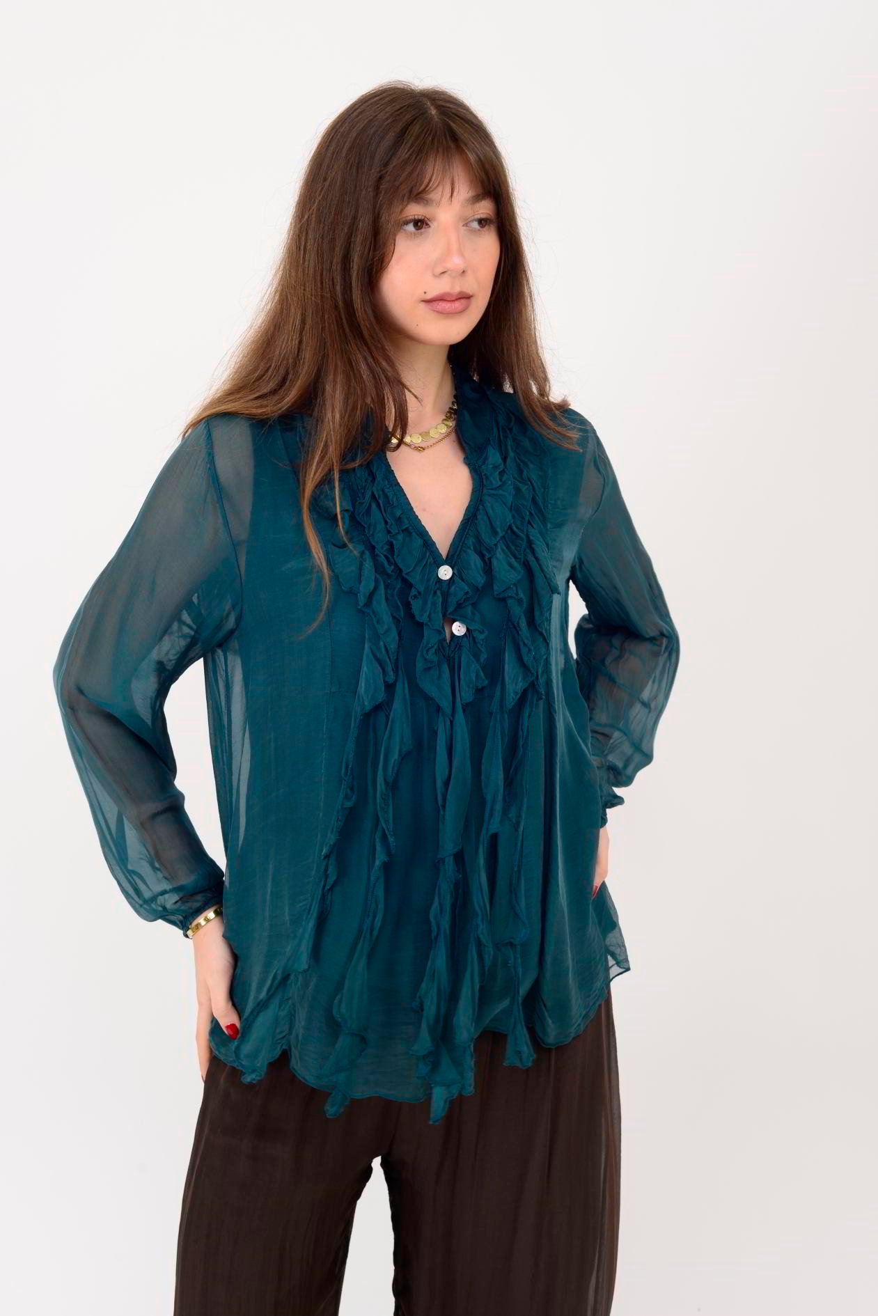 7322 COSTELLO FIRFIR DETAYLI İPEK BLUZ