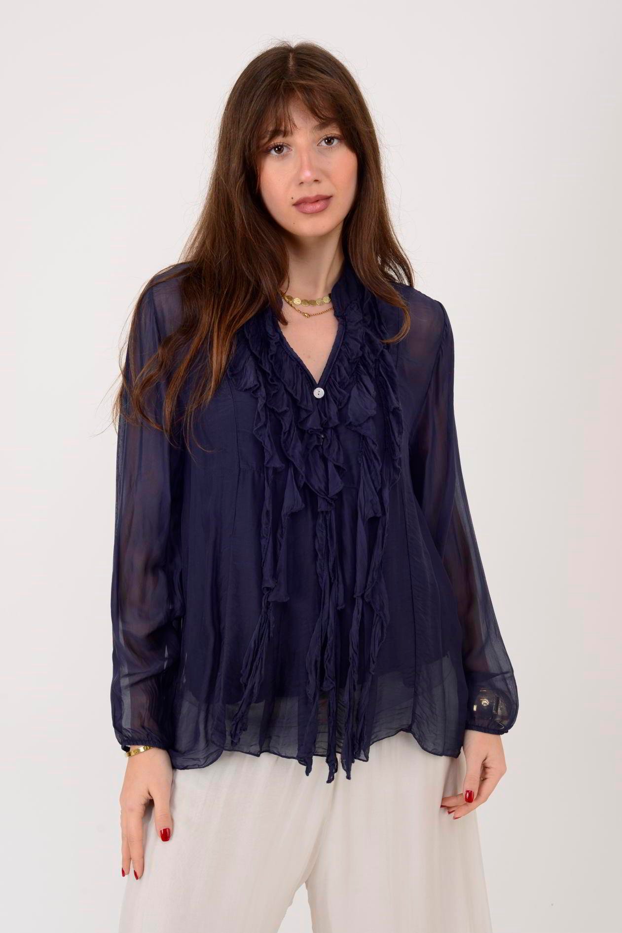 7322 COSTELLO FIRFIR DETAYLI İPEK BLUZ