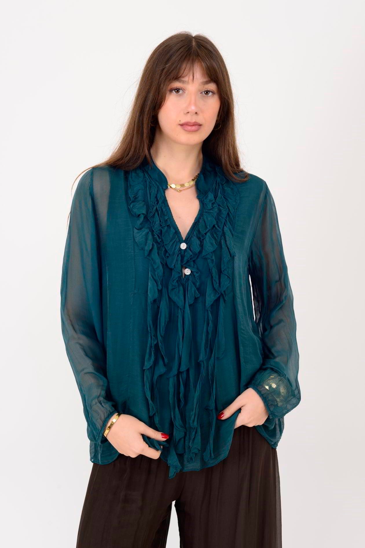 7322 COSTELLO FIRFIR DETAYLI İPEK BLUZ