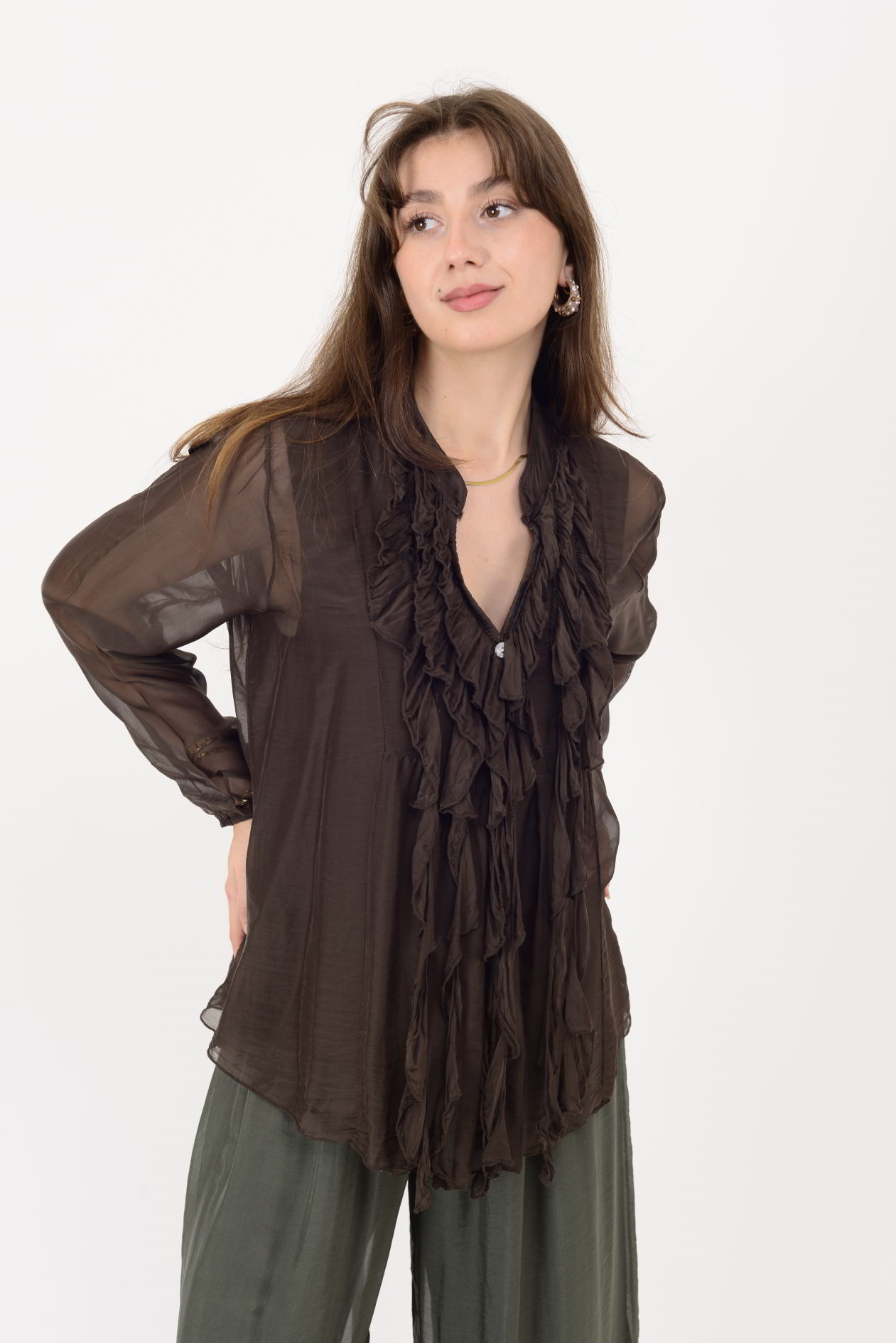 7322 COSTELLO FIRFIR DETAYLI İPEK BLUZ