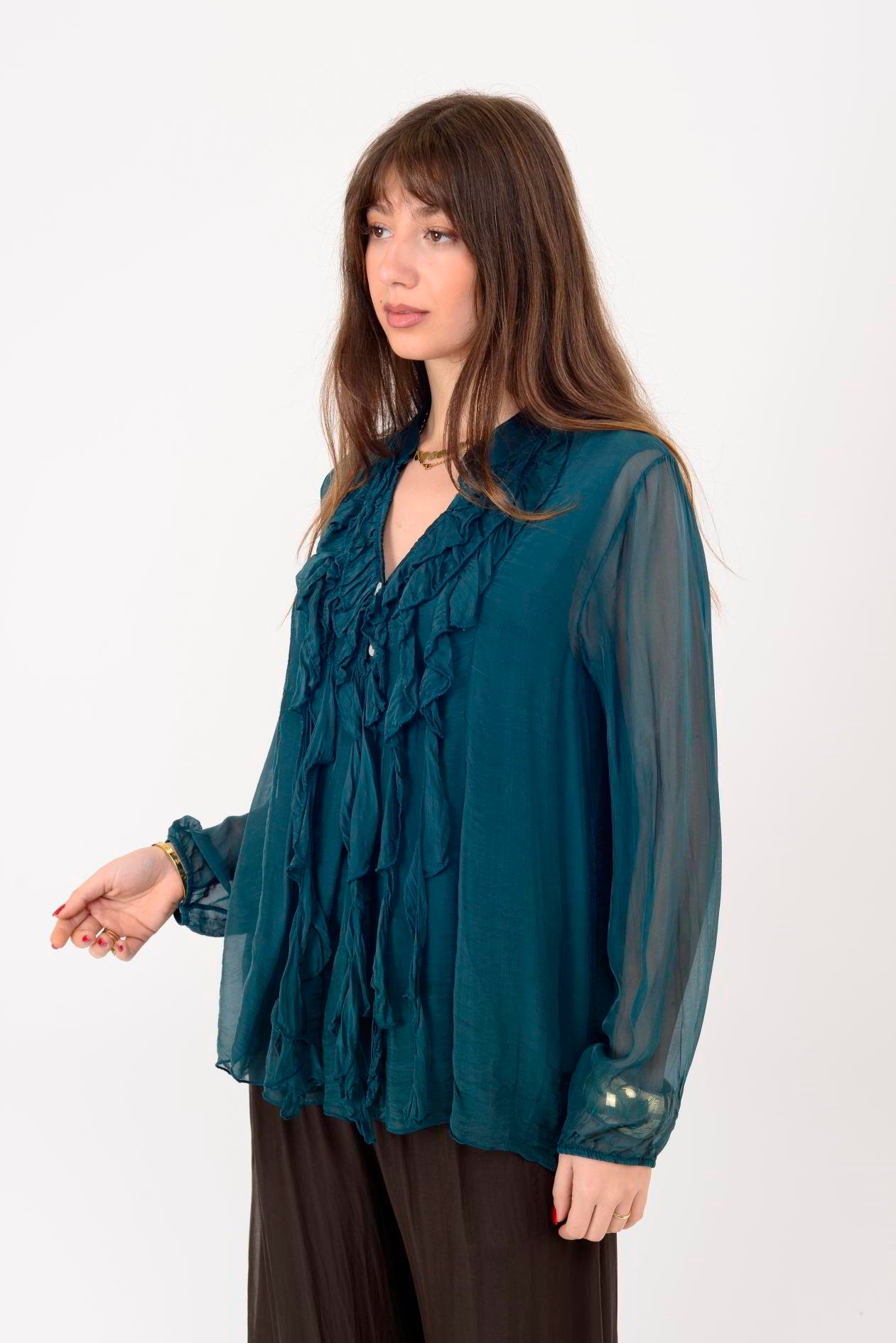 7322 COSTELLO FIRFIR DETAYLI İPEK BLUZ