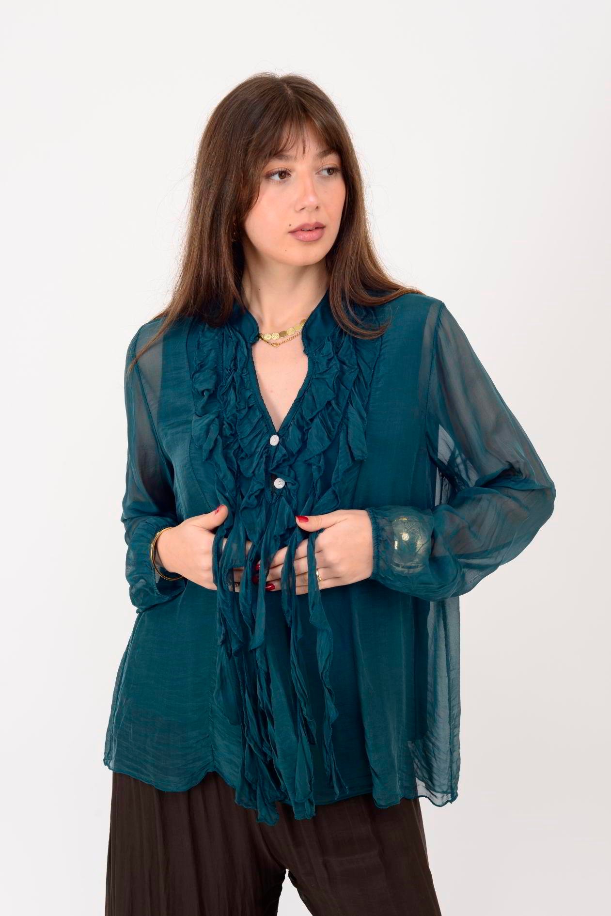 7322 COSTELLO FIRFIR DETAYLI İPEK BLUZ