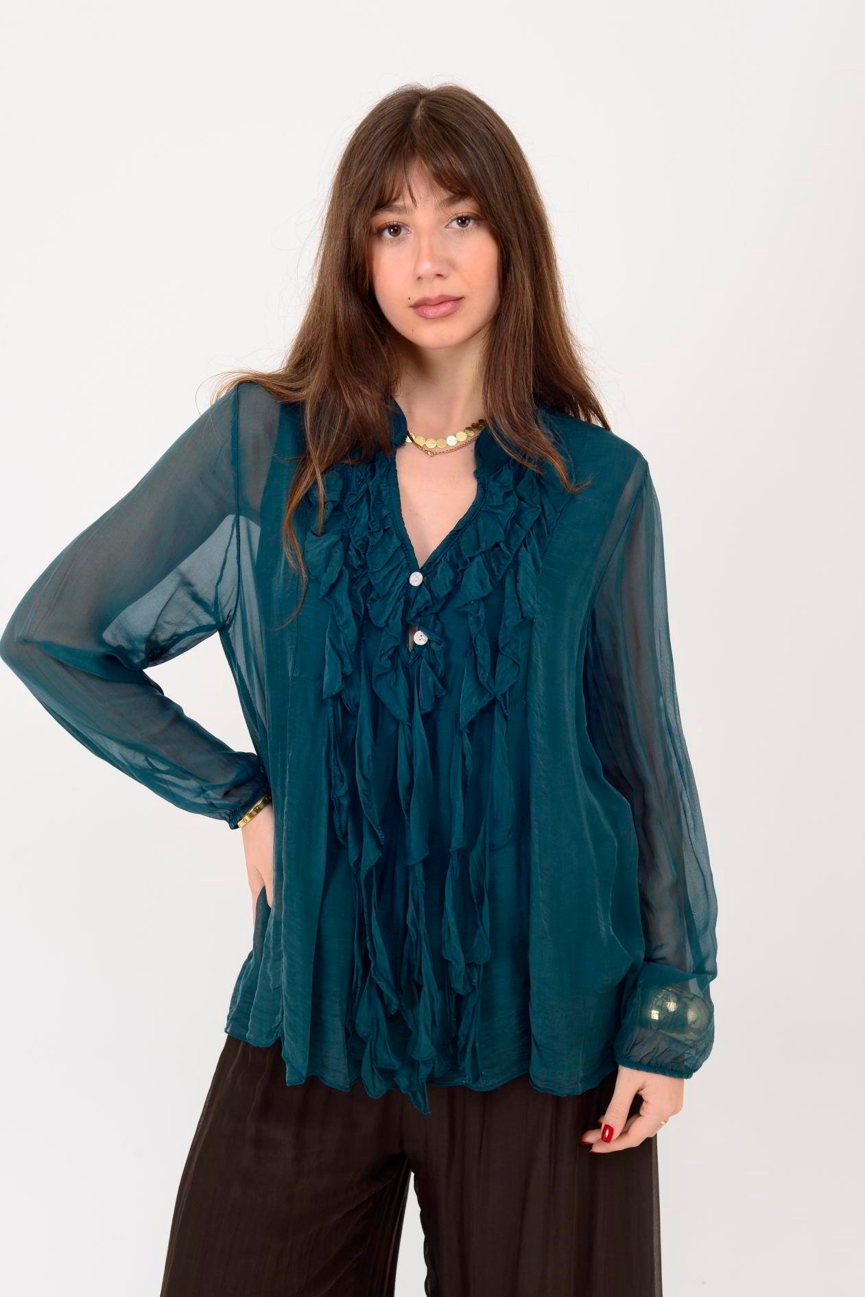 7322 COSTELLO FIRFIR DETAYLI İPEK BLUZ