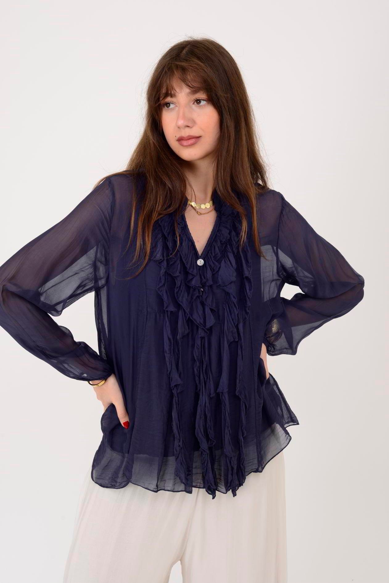 7322 COSTELLO FIRFIR DETAYLI İPEK BLUZ