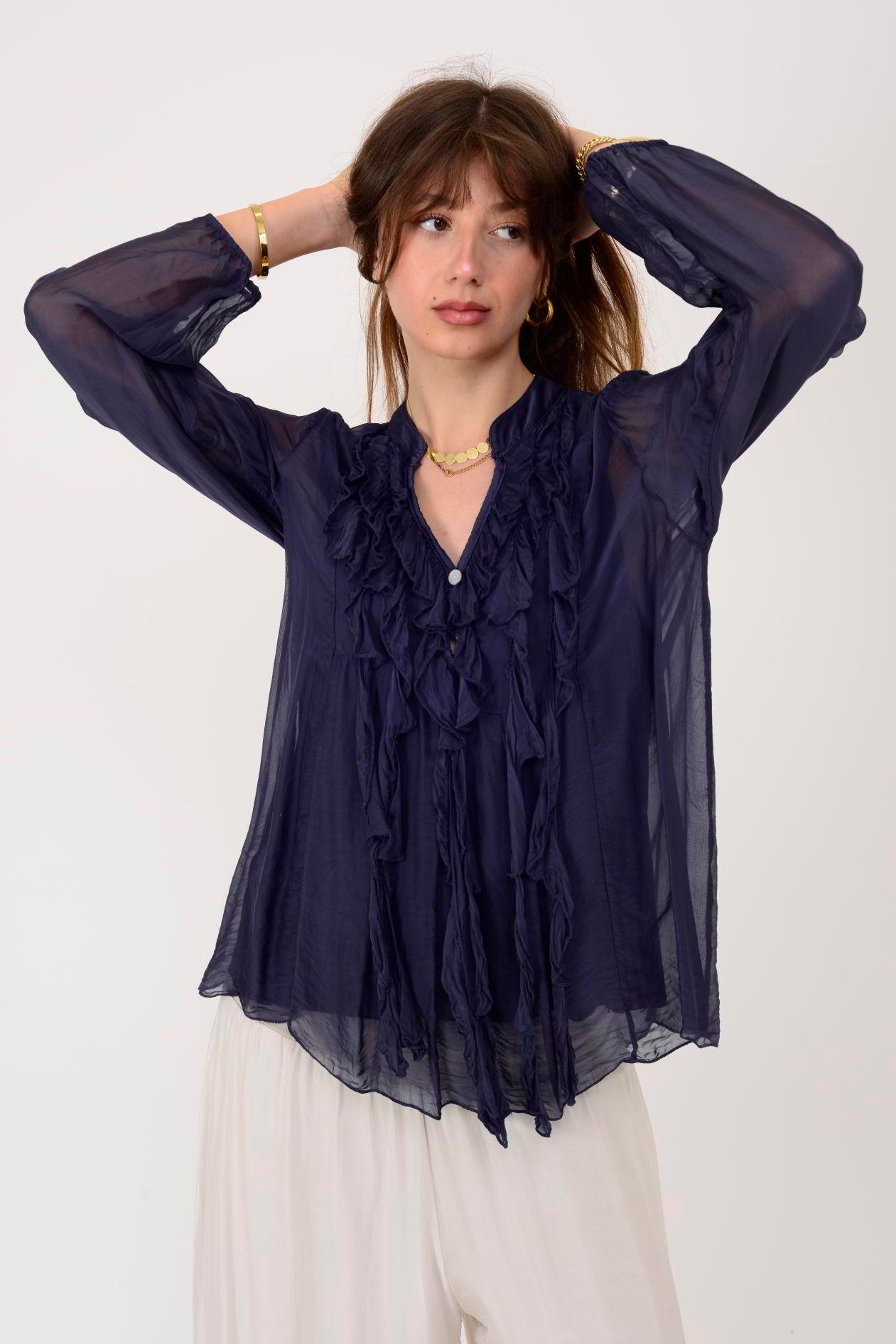 7322 COSTELLO FIRFIR DETAYLI İPEK BLUZ