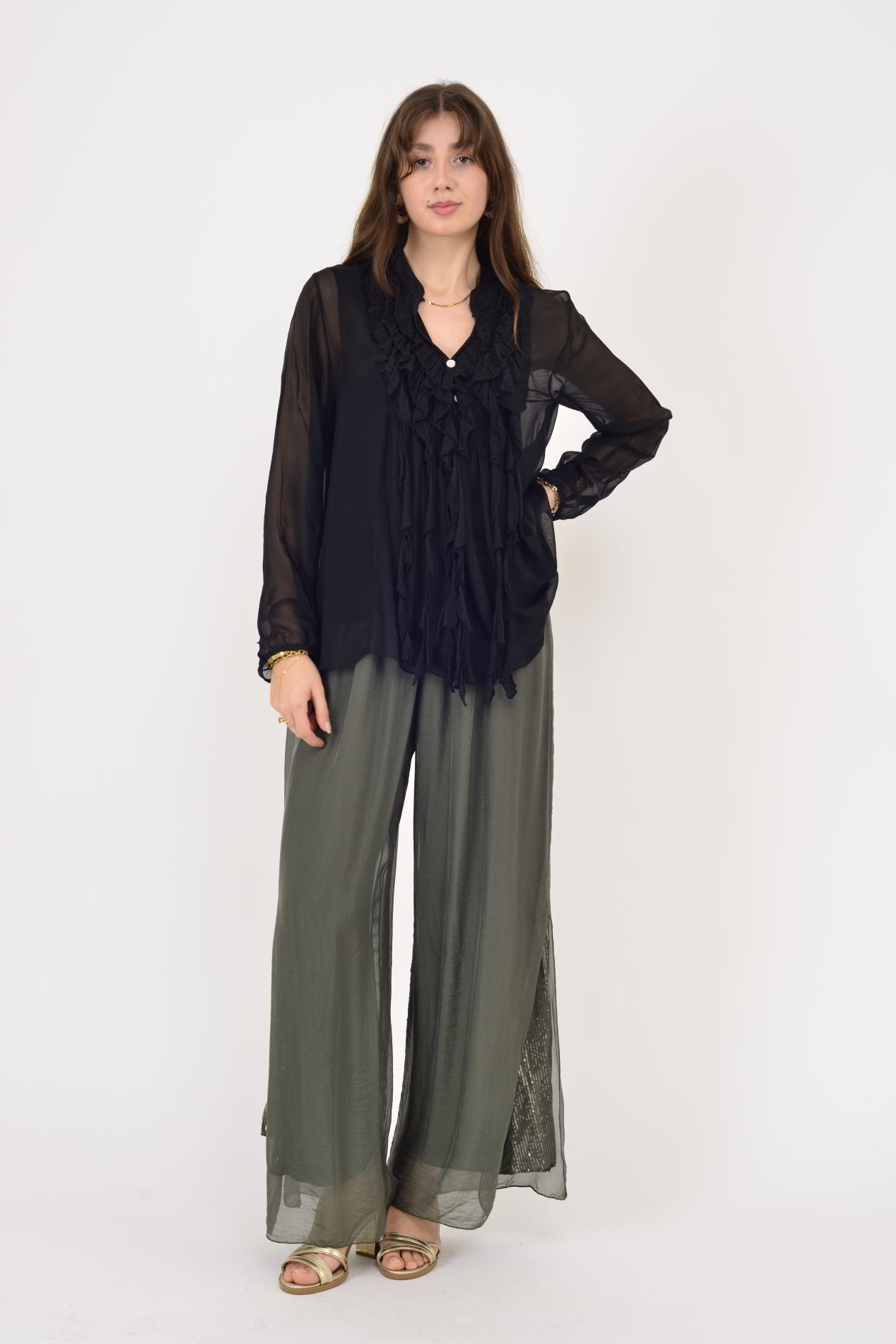 7322 COSTELLO FIRFIR DETAYLI İPEK BLUZ