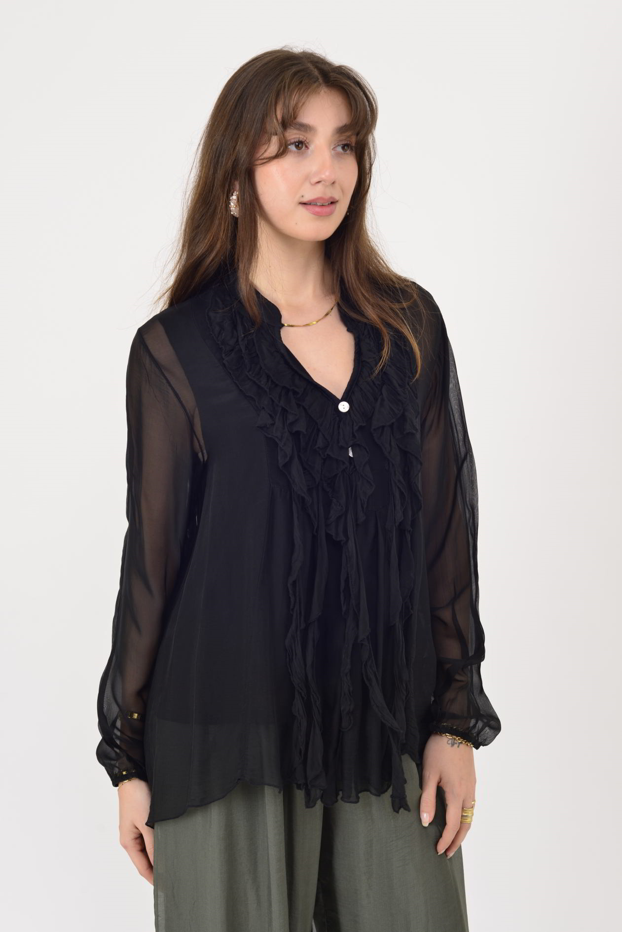 7322 COSTELLO FIRFIR DETAYLI İPEK BLUZ