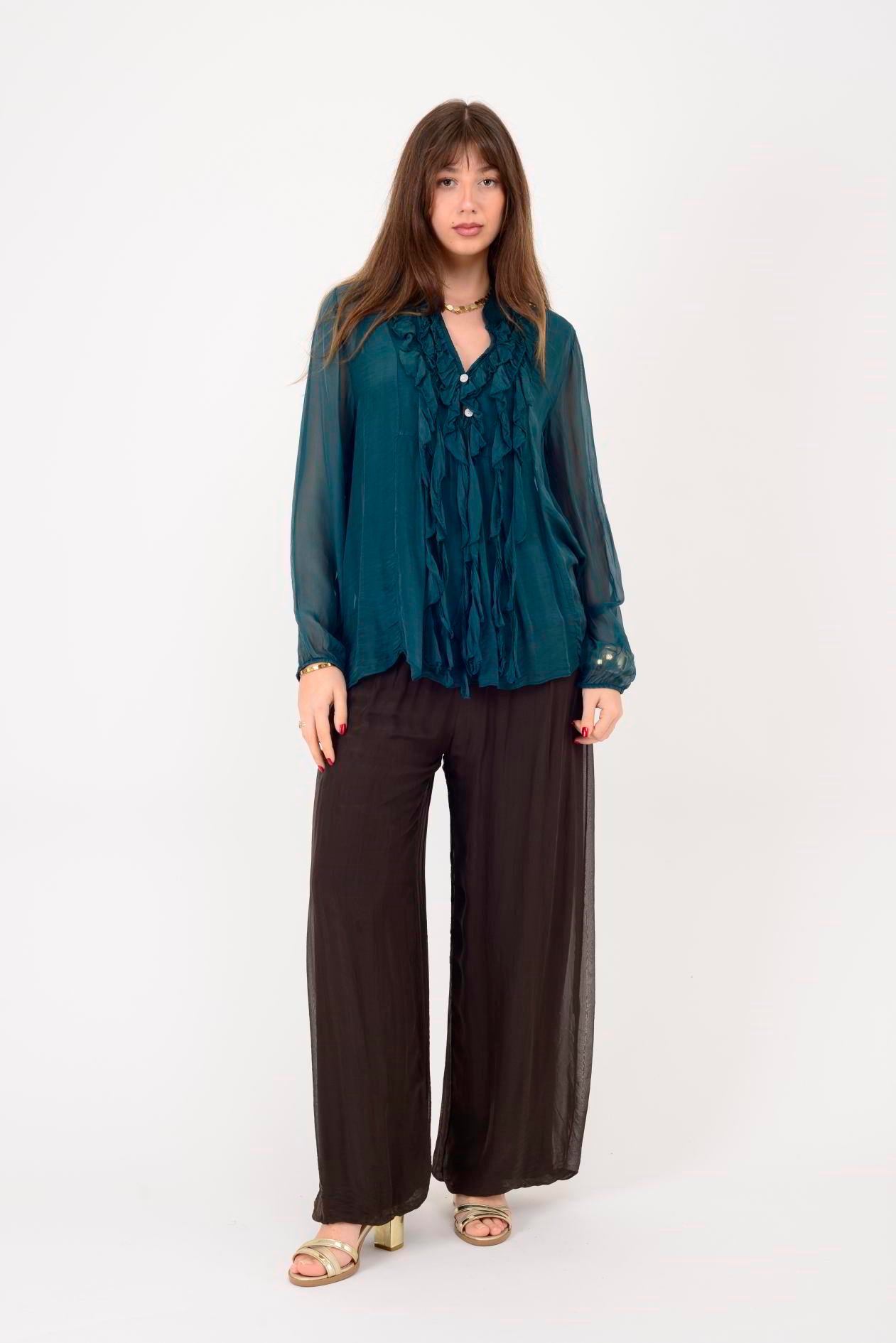 7322 COSTELLO FIRFIR DETAYLI İPEK BLUZ