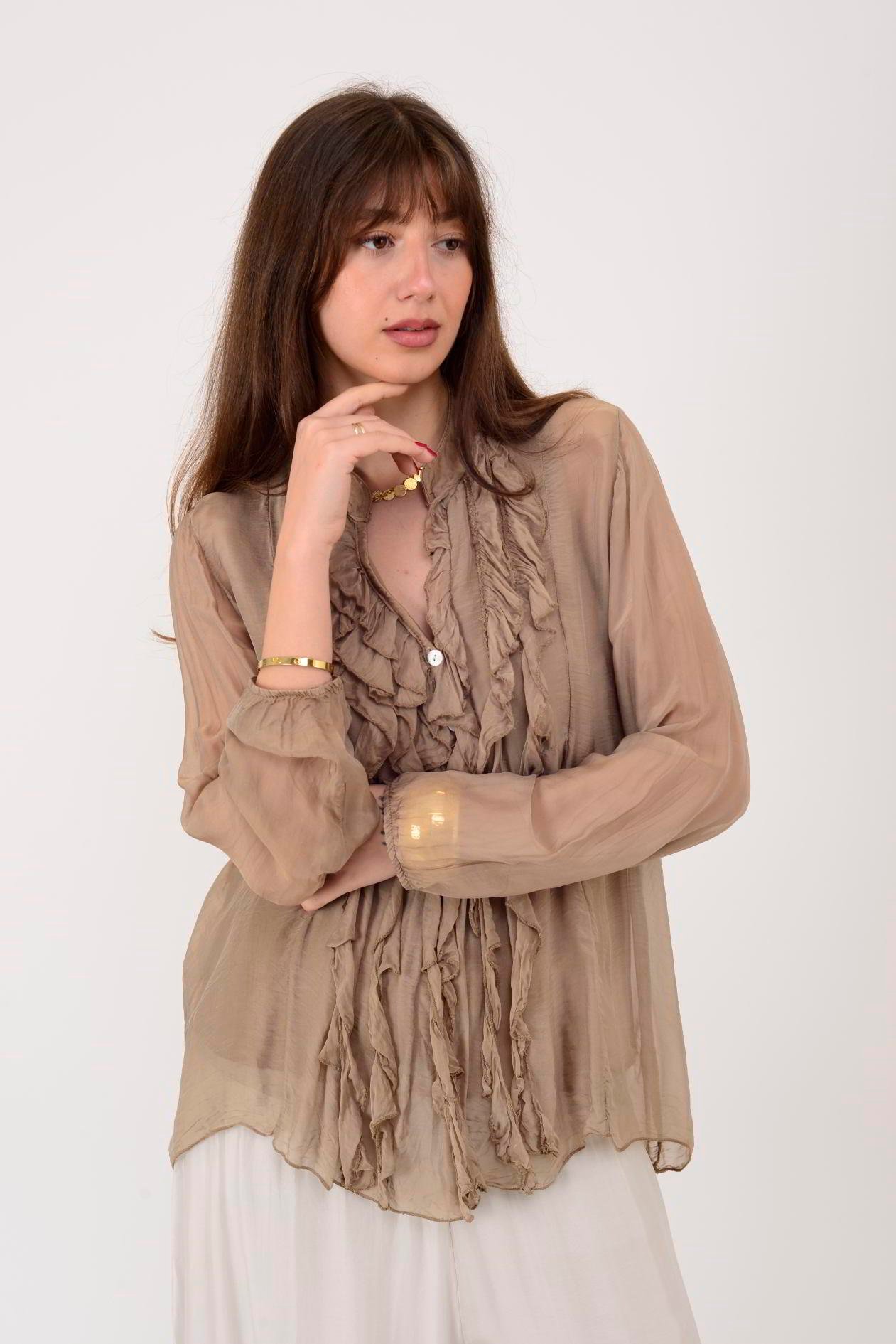 7322 COSTELLO FIRFIR DETAYLI İPEK BLUZ