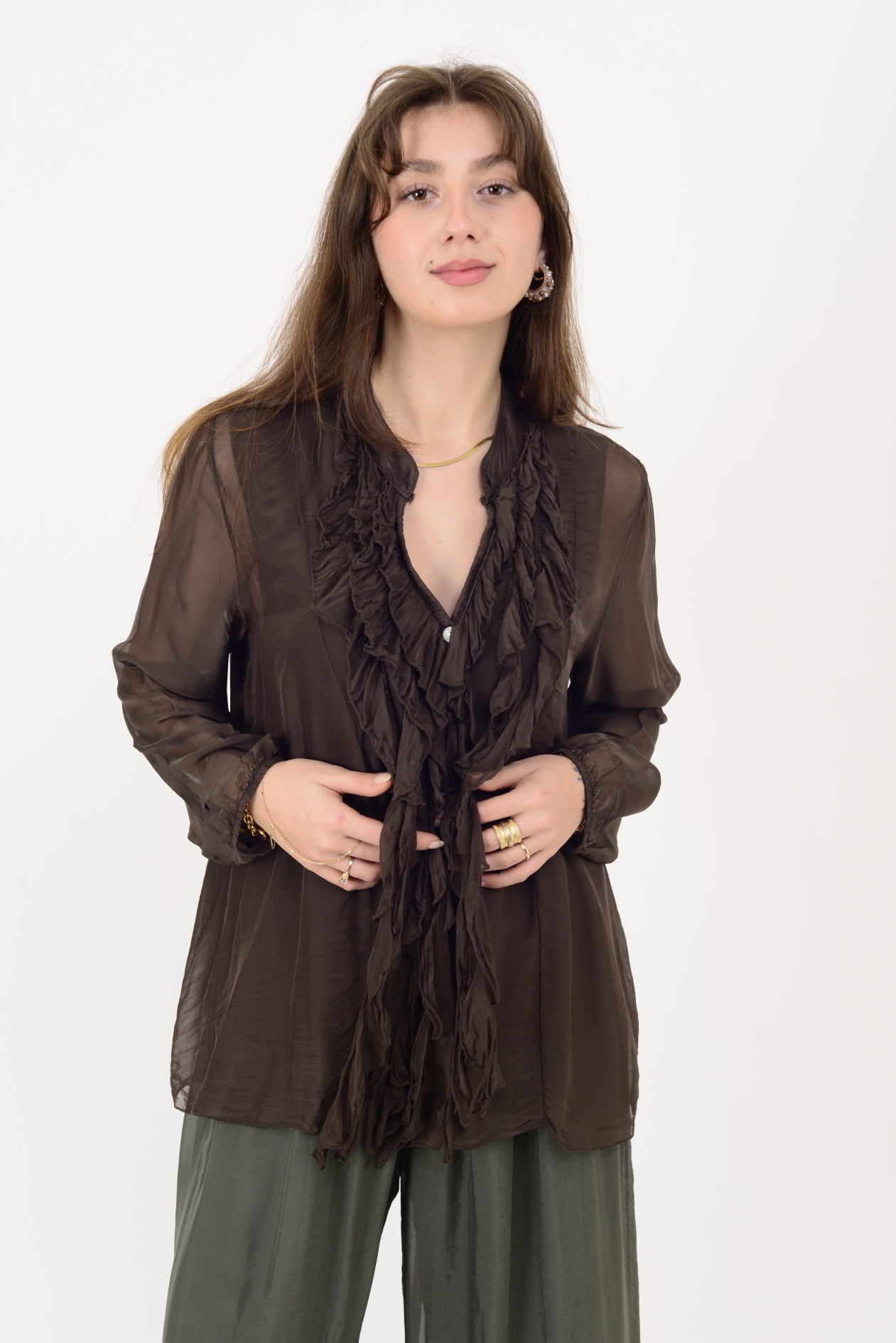 7322 COSTELLO FIRFIR DETAYLI İPEK BLUZ