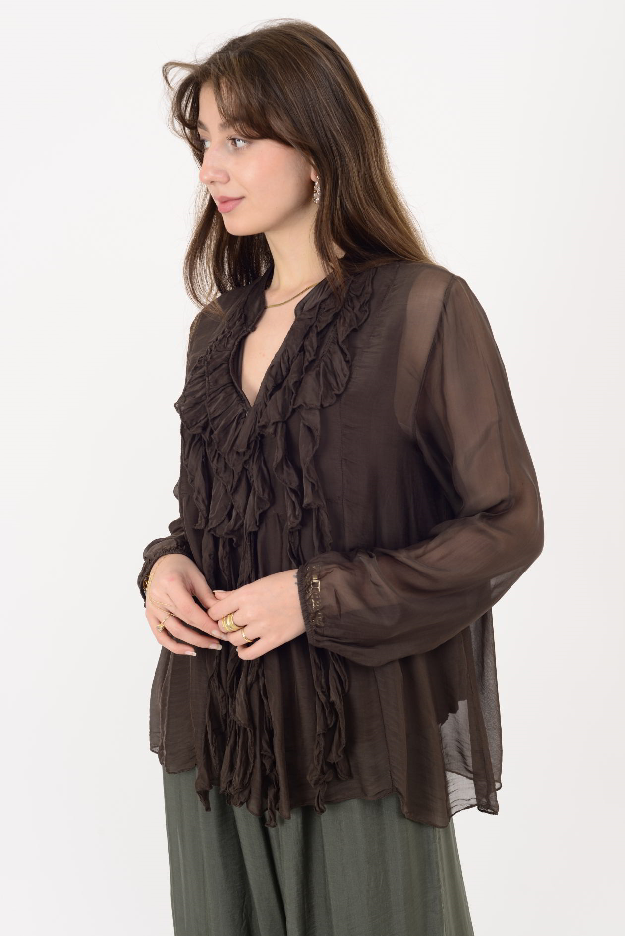 7322 COSTELLO FIRFIR DETAYLI İPEK BLUZ