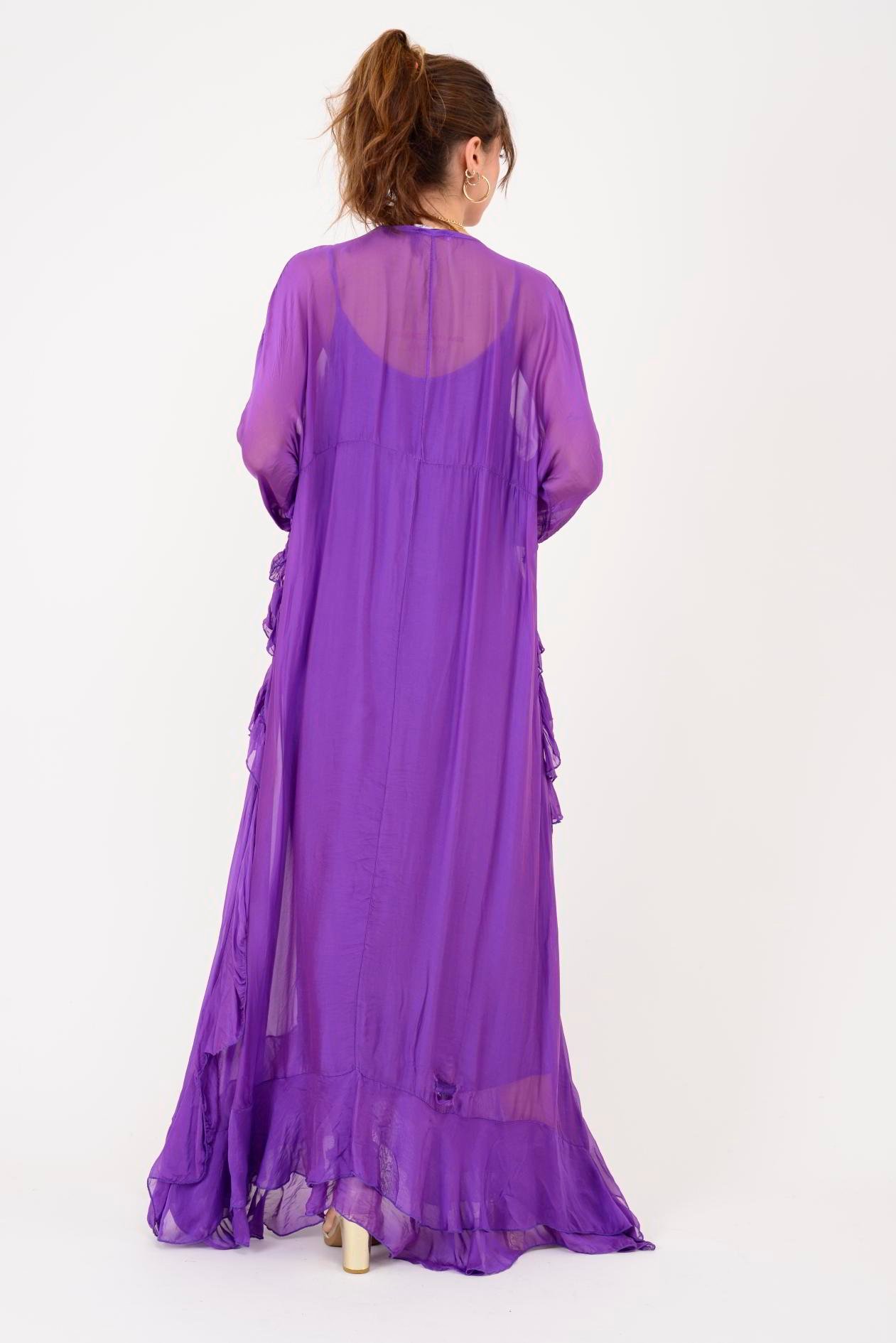 7522 DUBLIN FARBALALI ASTARLI UZUN İPEK ELBİSE